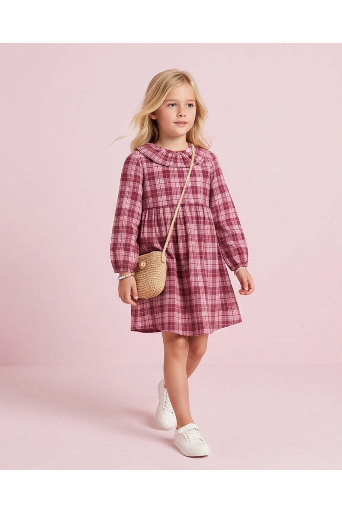 REDTAG Girls Red Flannel Check Dress