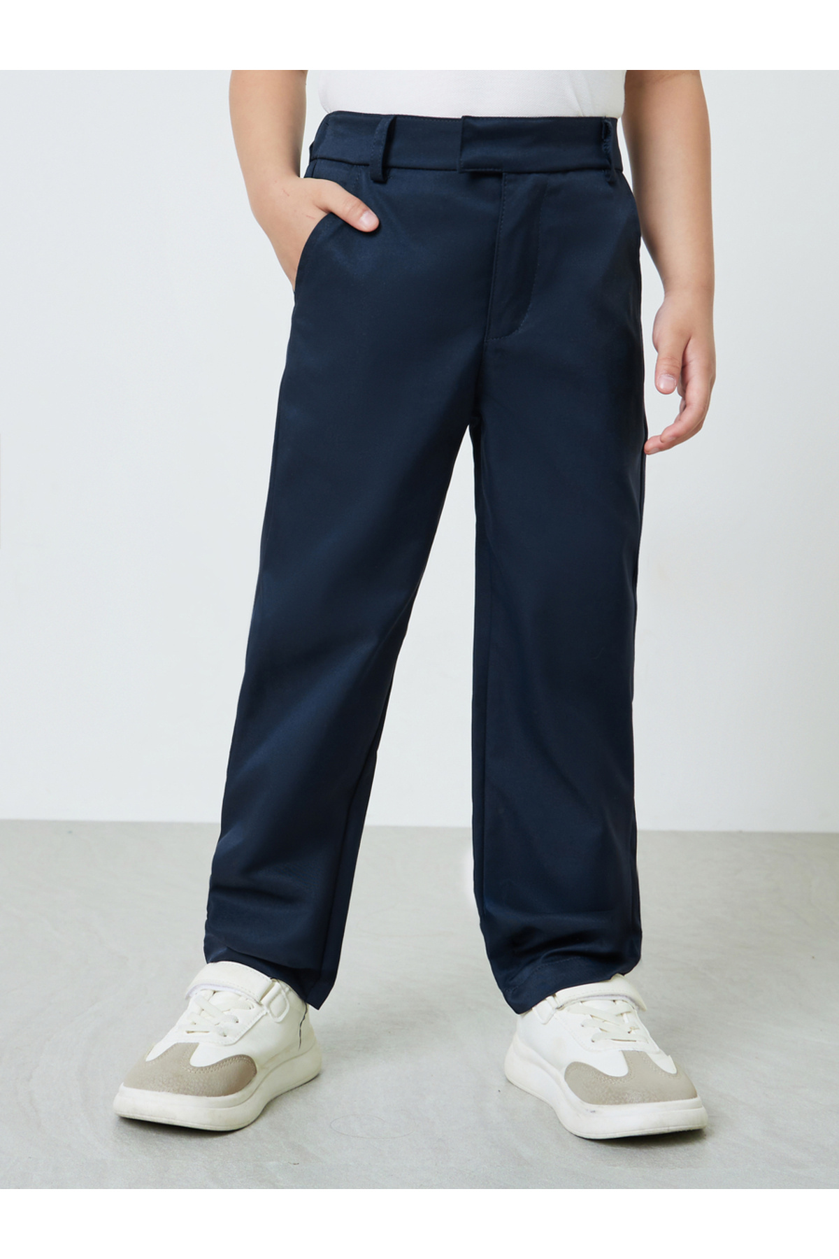 Styli Boys Navy Blue Regular Fit Solid Pants With Side Pocket