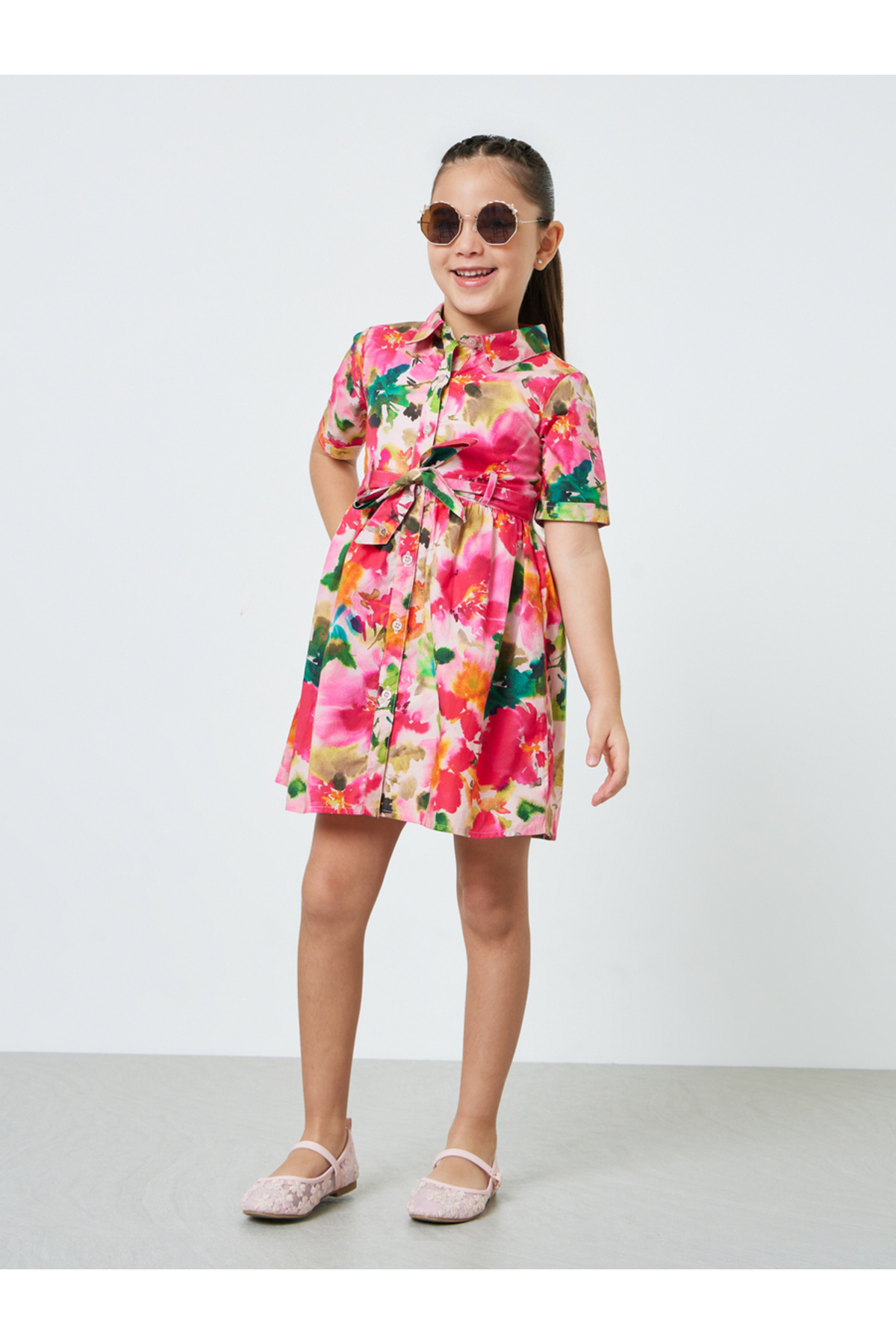 Styli Girls Floral Print Shirt Dress