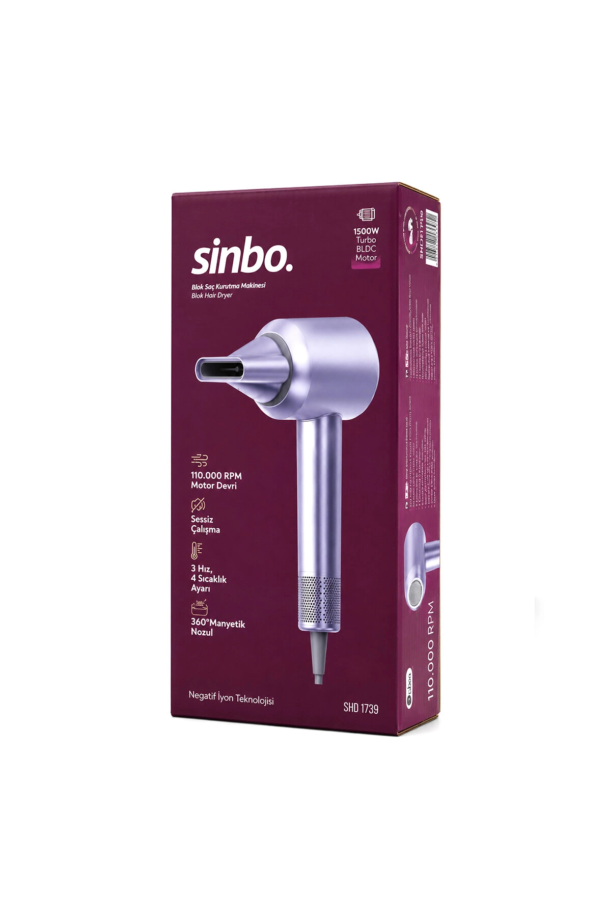 Sinbo Saç Kurutma ve Şekillendirme Makinesi - Mavi Renk - BLDC Turbo Motor — P13156S3811 — تصویر 2 از 2
