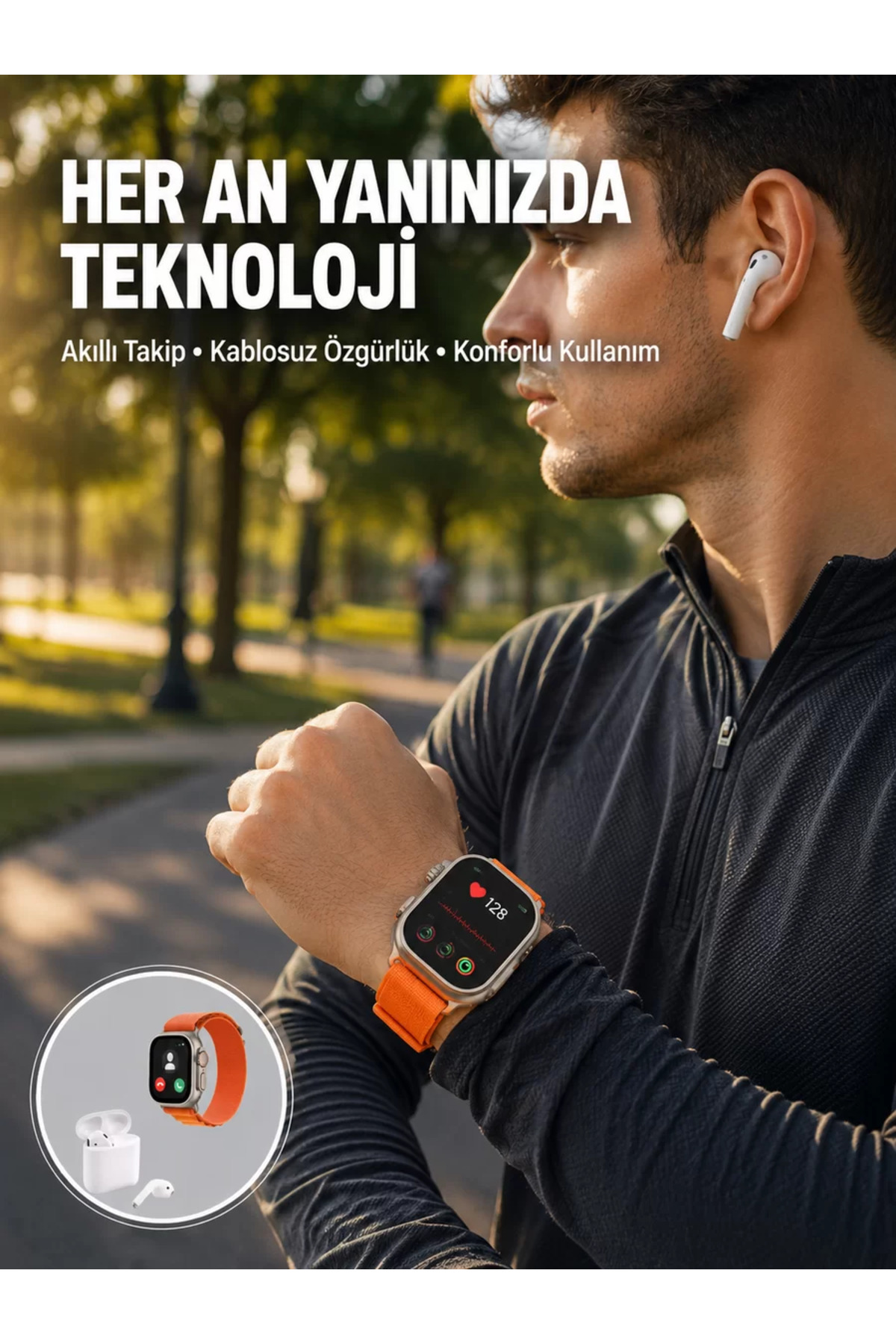 S8 Ultra Akıllı Saat ve Bluetooth Kablosuz Kulaklık 2’li Set Yeni Nesil
