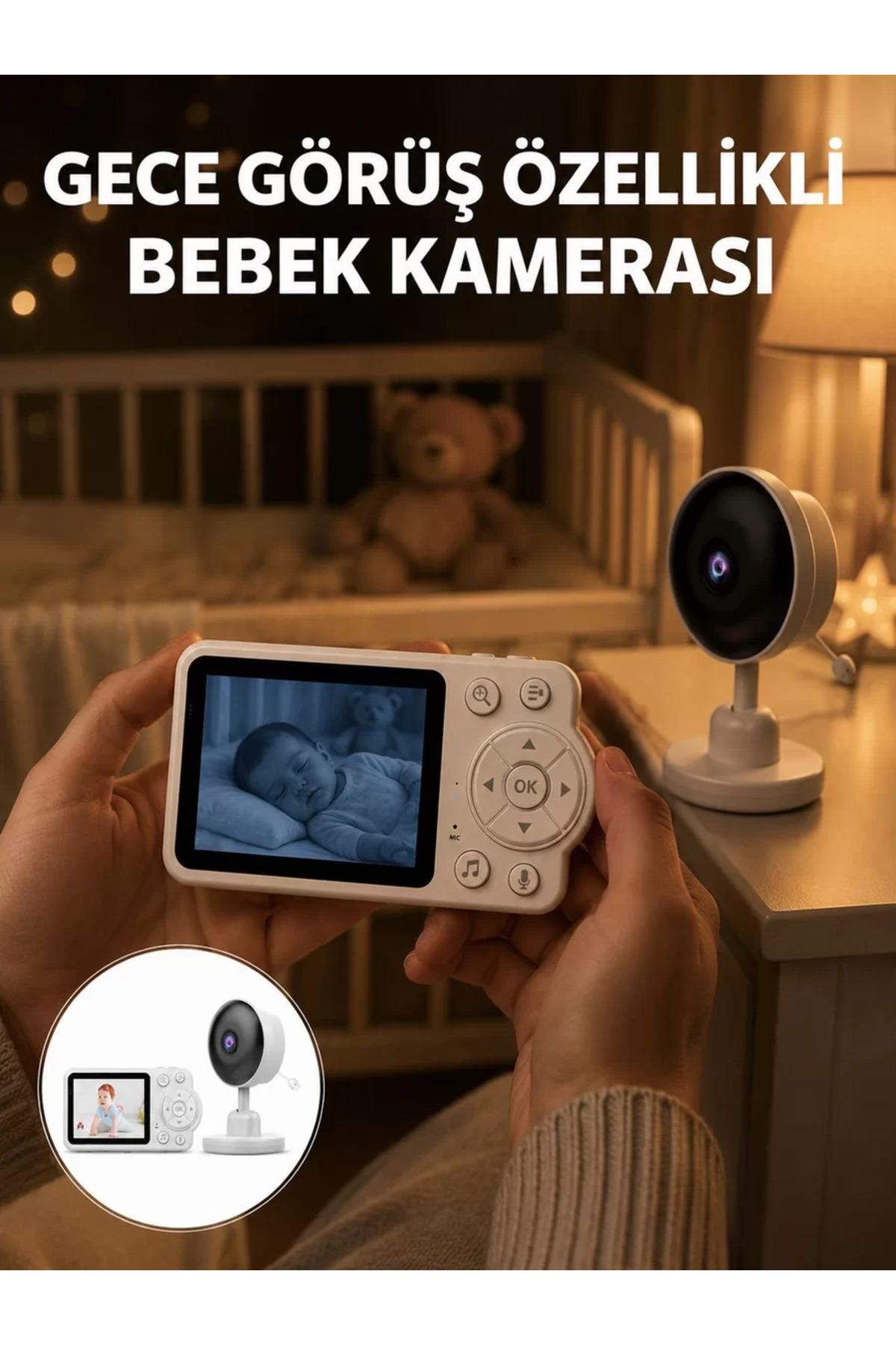 Gece Görüşlü Kablosuz Bebek Monitörü Ağlama ve Hareket Algılama Yeni Nesil