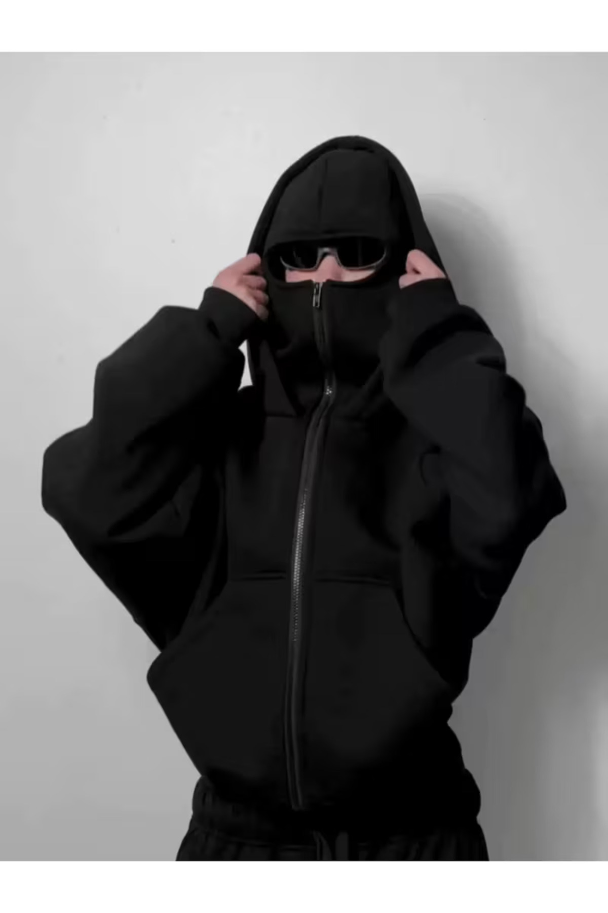 LAND MODA Balaclava Baskılı Ninja Hoodie Sweatshirt görsel 4