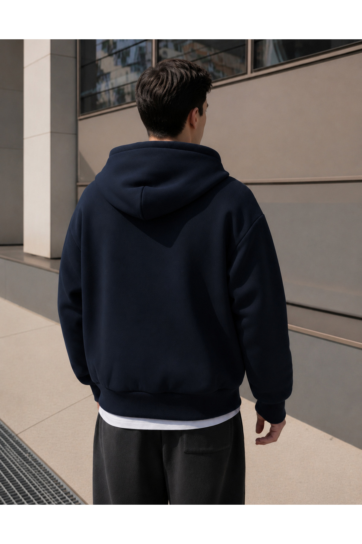 YAKAMEL ERKEK 3 İPLİK FERMUARLI KAPÜŞONLU OVERSİZE RAHAT SWEATSHIRT HIRKA görsel 3