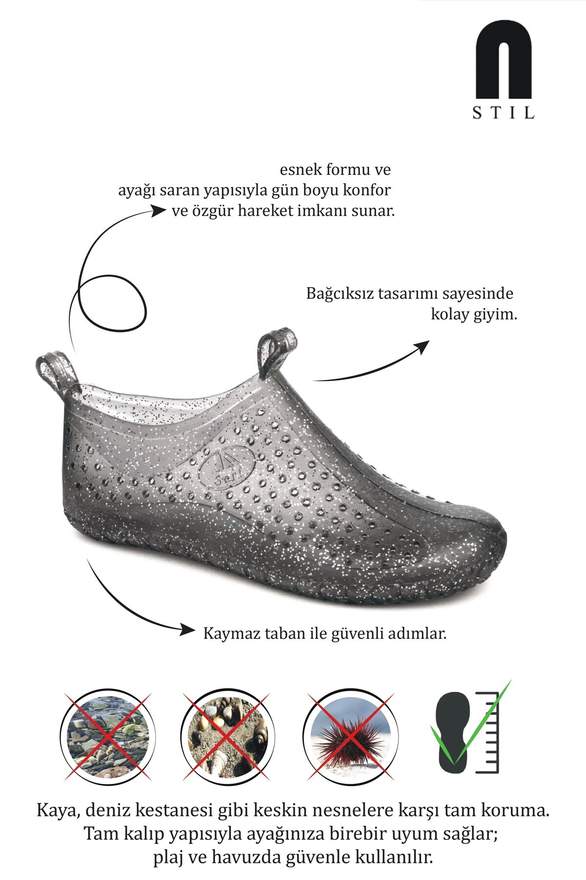 Nstil Allyup Unisex Deniz Ayakkabısı Kaymaz Taban Şık Havuz Simli-Simsiz-Şeffaf Plaj Rafting Sandaleti 130 görsel 4