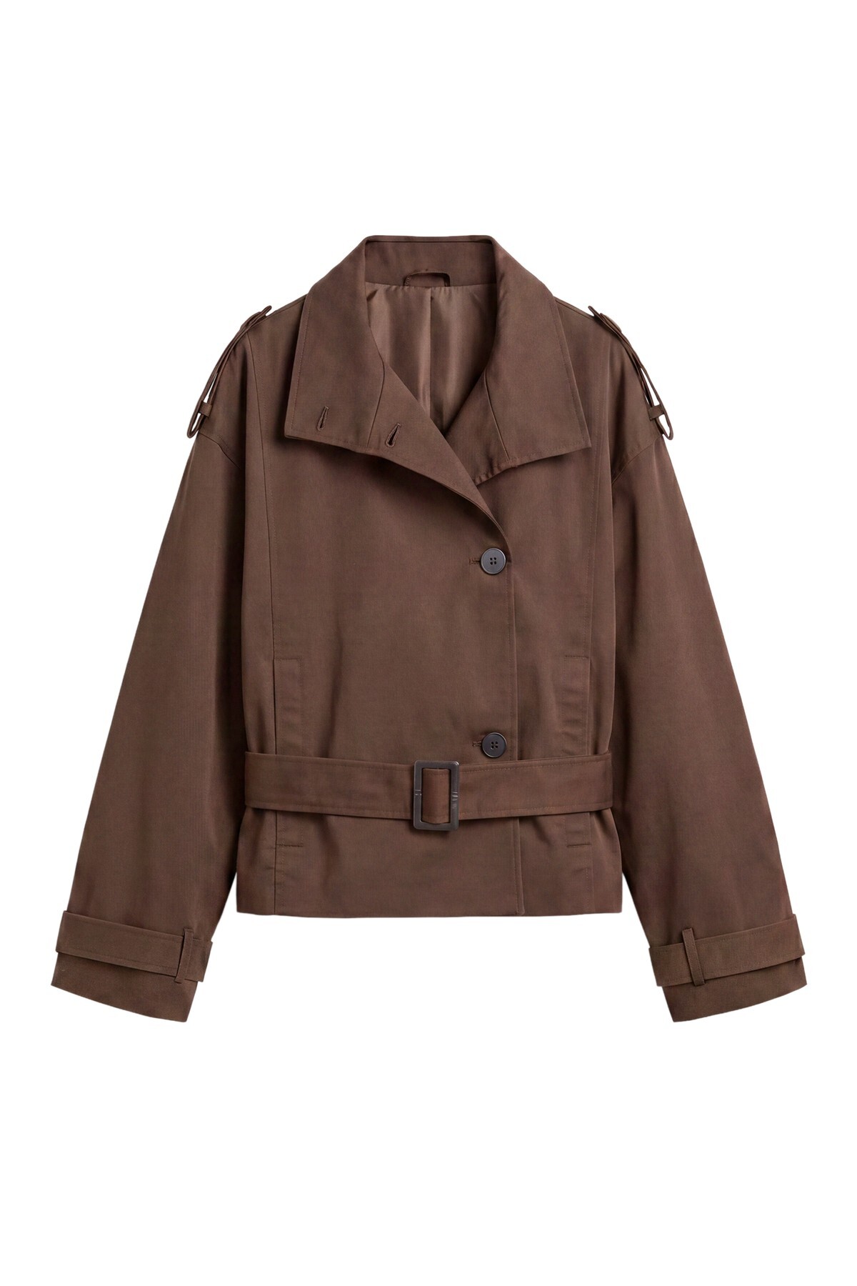 Pull & Bear Kuşaklı kısa trençkot görsel 3