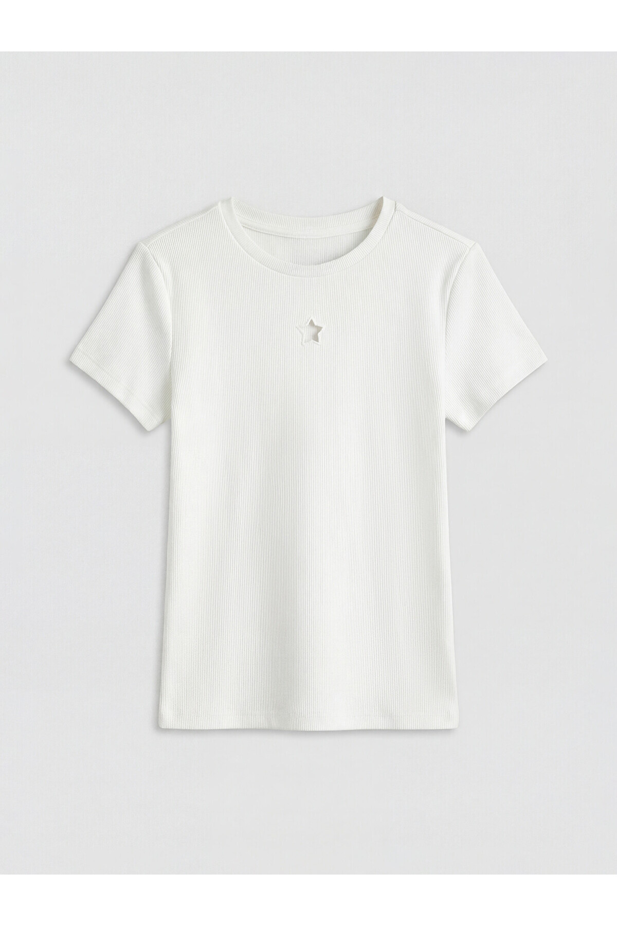 LC Waikiki Trendlucky Girls' T-Shirt with Oval Collar and Star Detail
