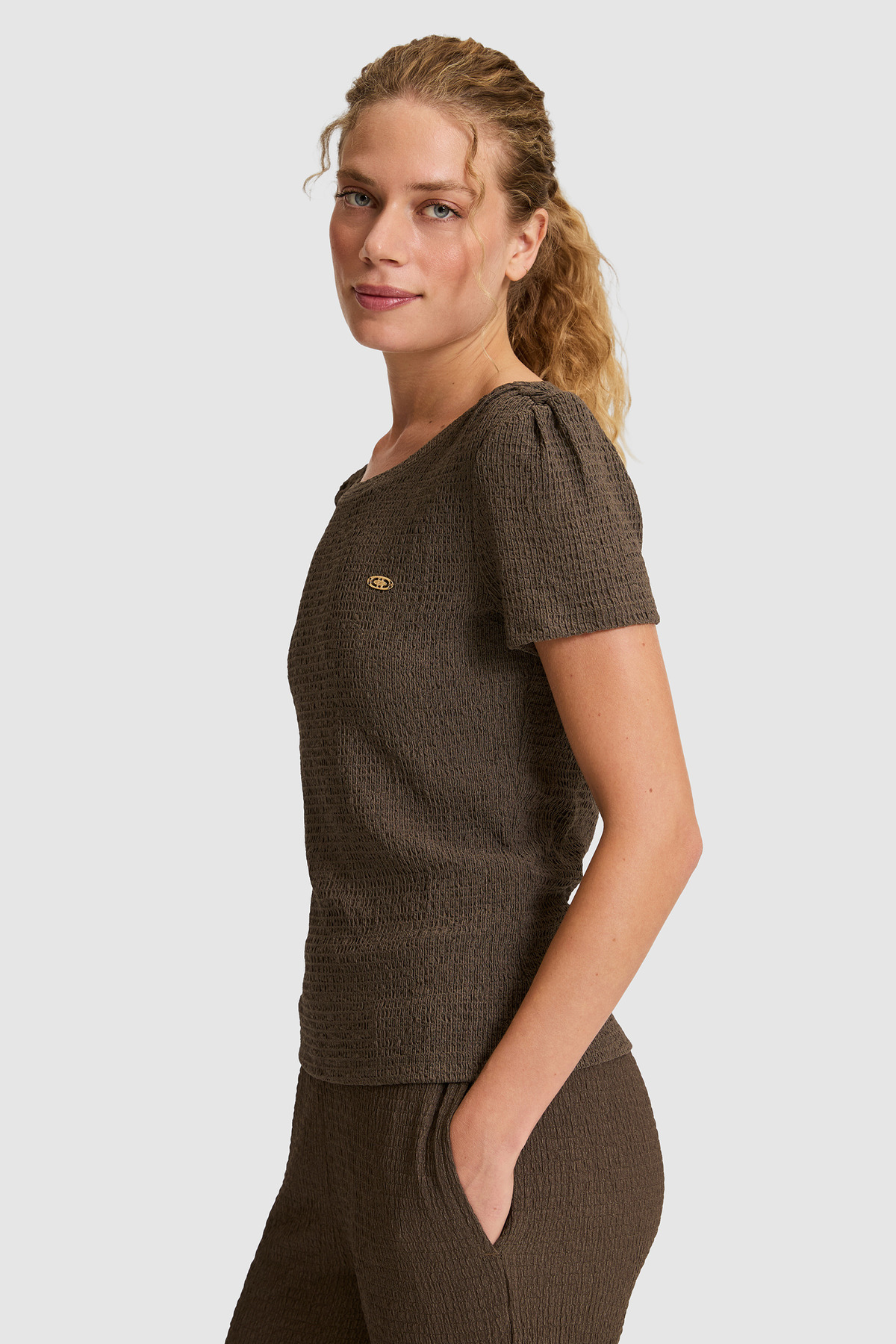 U.S. Polo Assn. Kadın Kahverengi Bisiklet Yaka Tişört 50323475-VR029 görsel 3