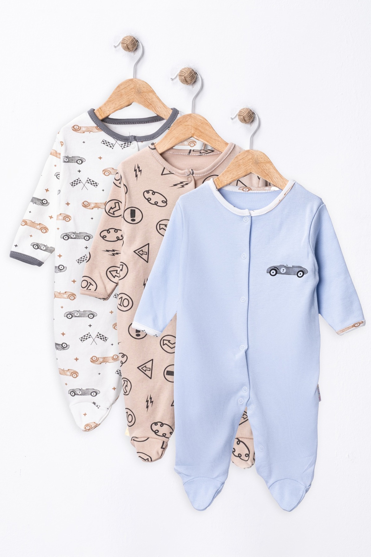 ENİA BABY Baby Boy 100% Cotton 3-Piece Jumpsuit Set with Booties 3-6-9 Months