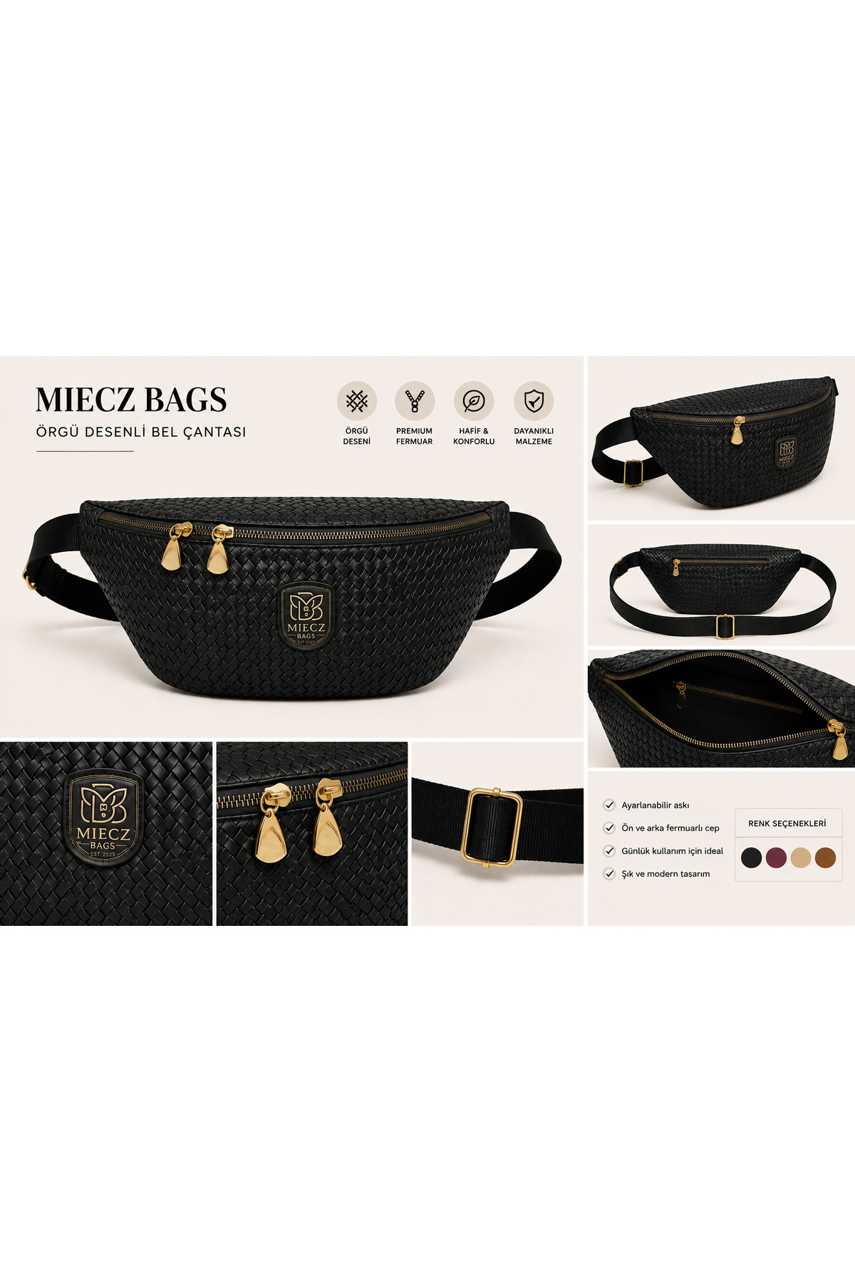 MİECZ BAGS Örgü Desenli Kadın Büyük Boy Uzun Askılı Ayarlanabilir Çapraz Bel ve Omuz Çantası görsel 2