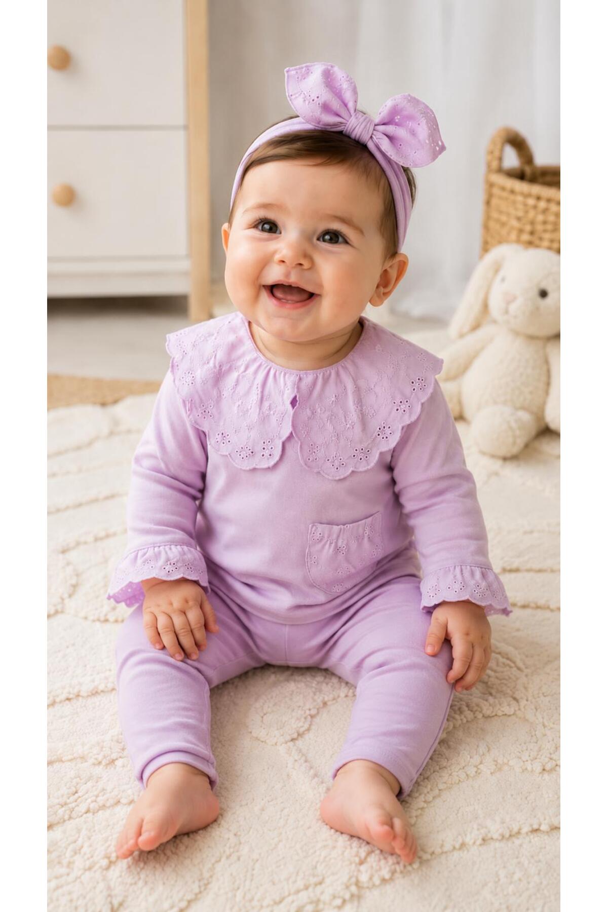 Oz Baby Baby Girl Lace Collar 3-Piece Set with Bandana and Cotton Tights, 3-18 Months