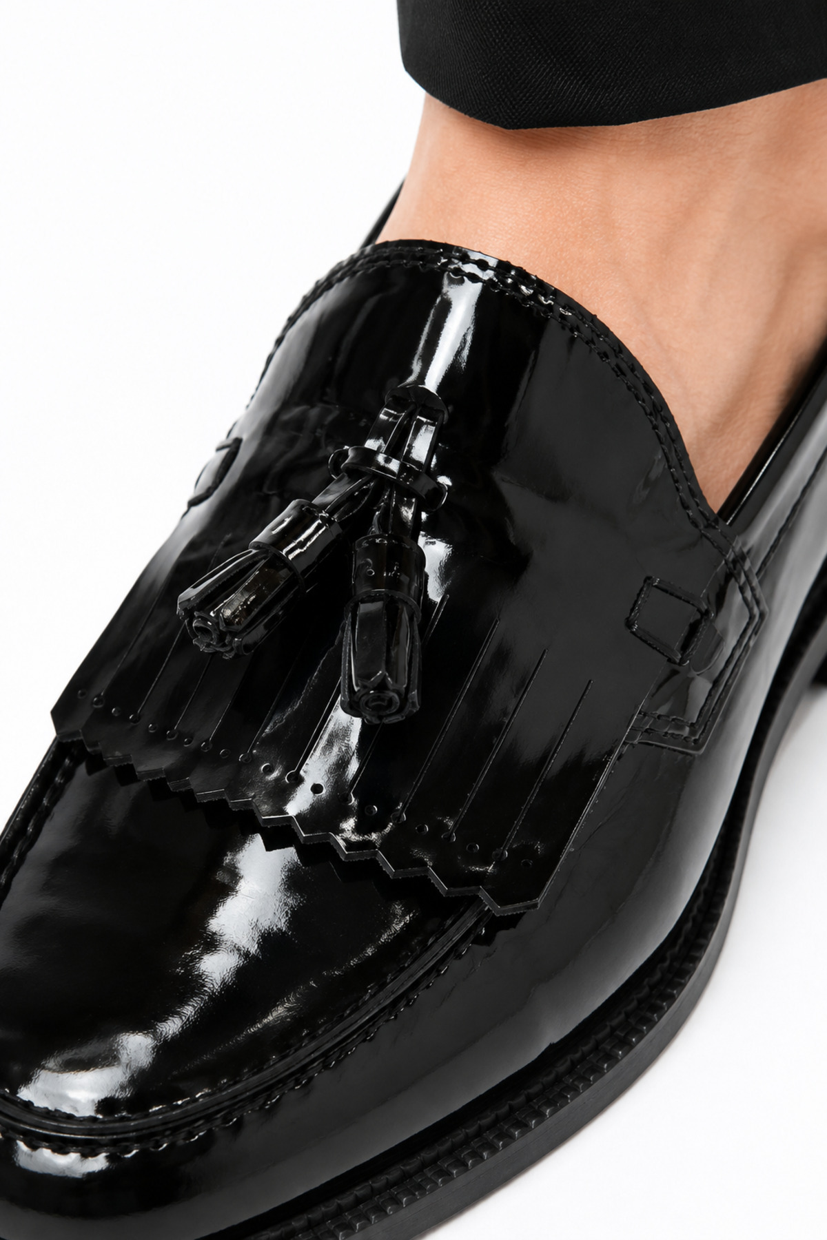By Sabit Unisex Siyah Püsküllü Corcik Loafer Ayakkabı Bağcıksız Klasik Günlük Şık Kundura görsel 7