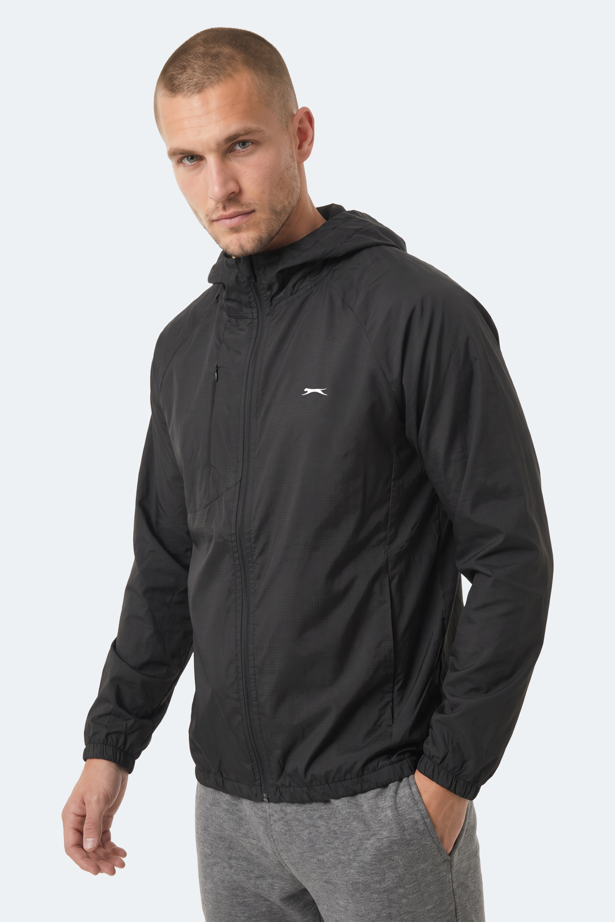 Slazenger REPHAR Erkek Kapüşonlu Fermuarlı Siyah Yağmurluk