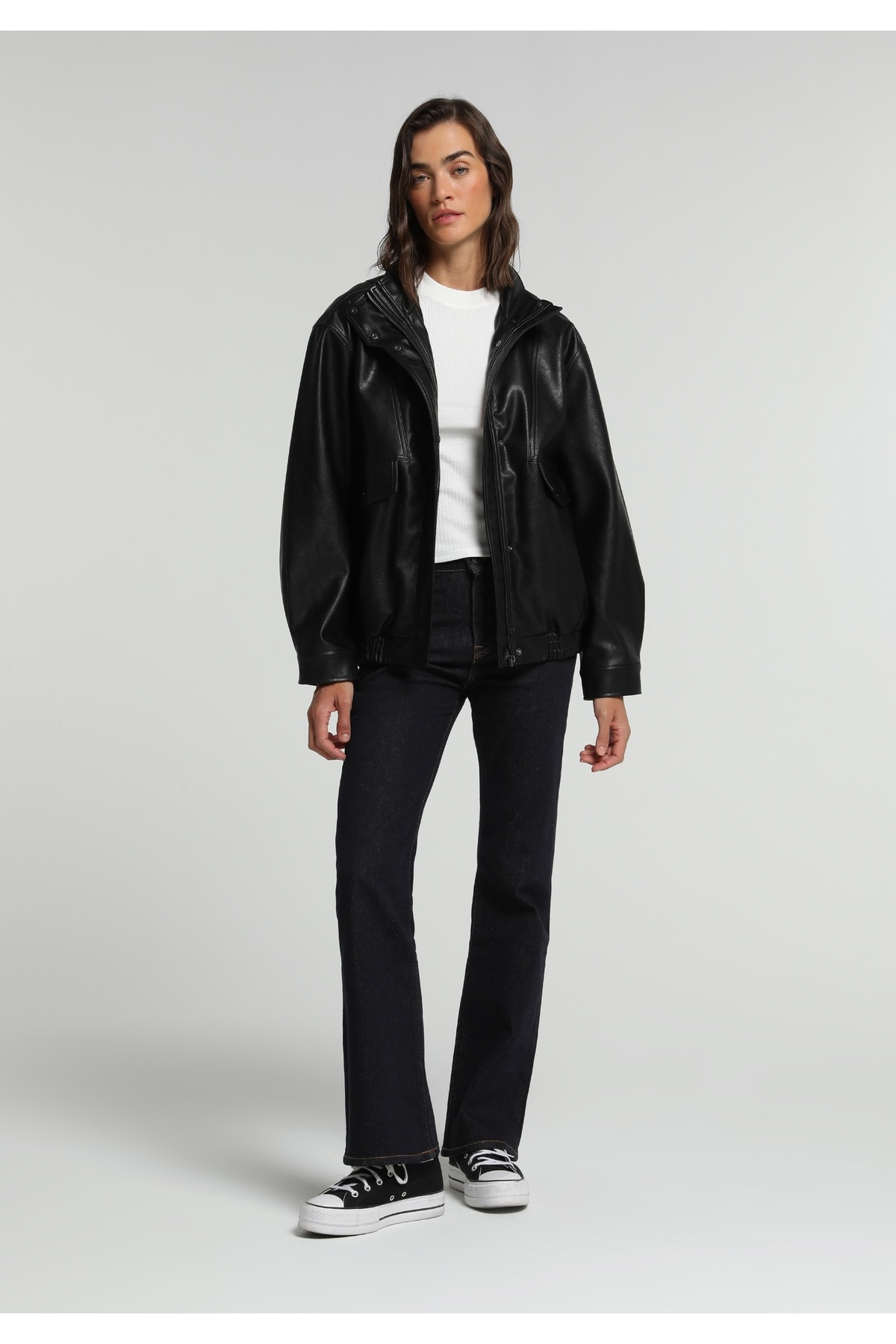 Colin's Regular Fit High Neck Fermuarlı Astarlı Kapamalı Kadın Siyah Mont Pu görsel 3