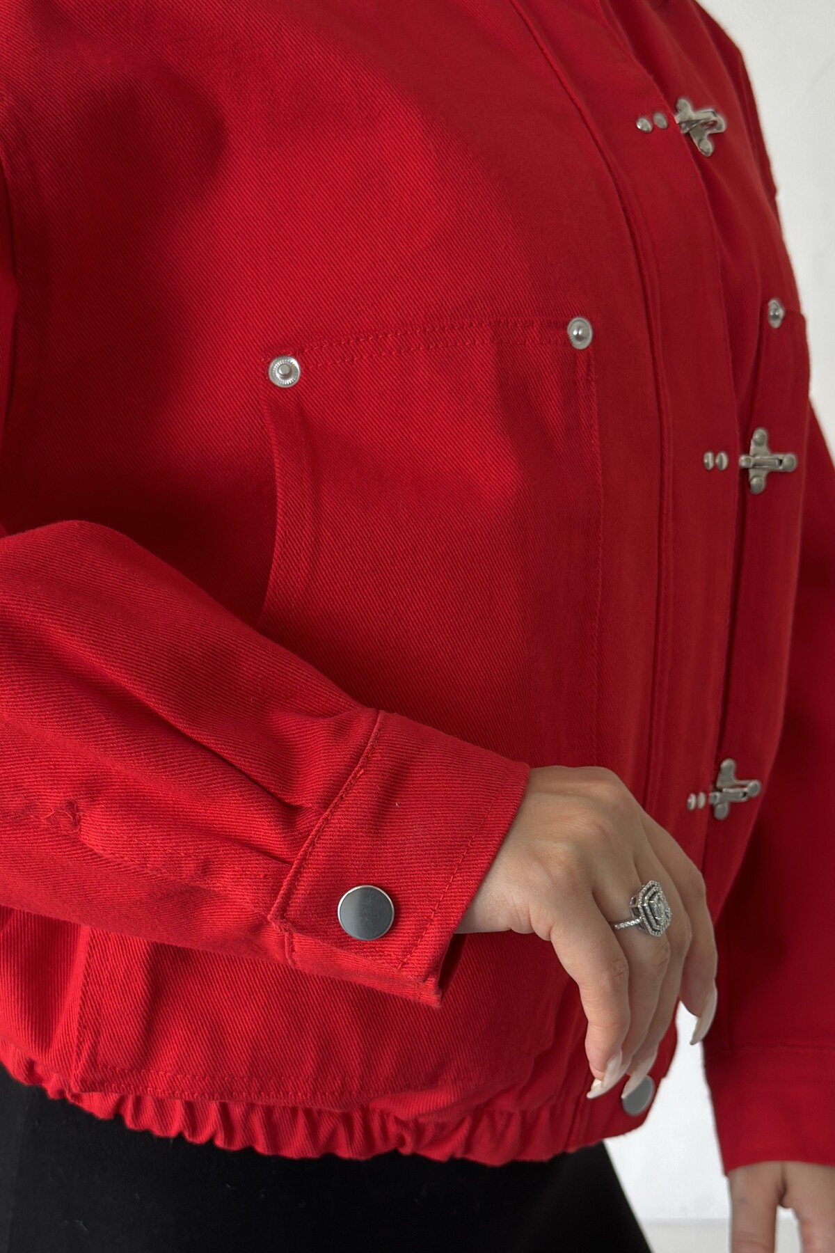 moda armanc Kadın Japon Ceket ZR Yeni Sezon Metal Süslü Düğmeli Oversize Relaxed Fit Bomber Ceket görsel 8