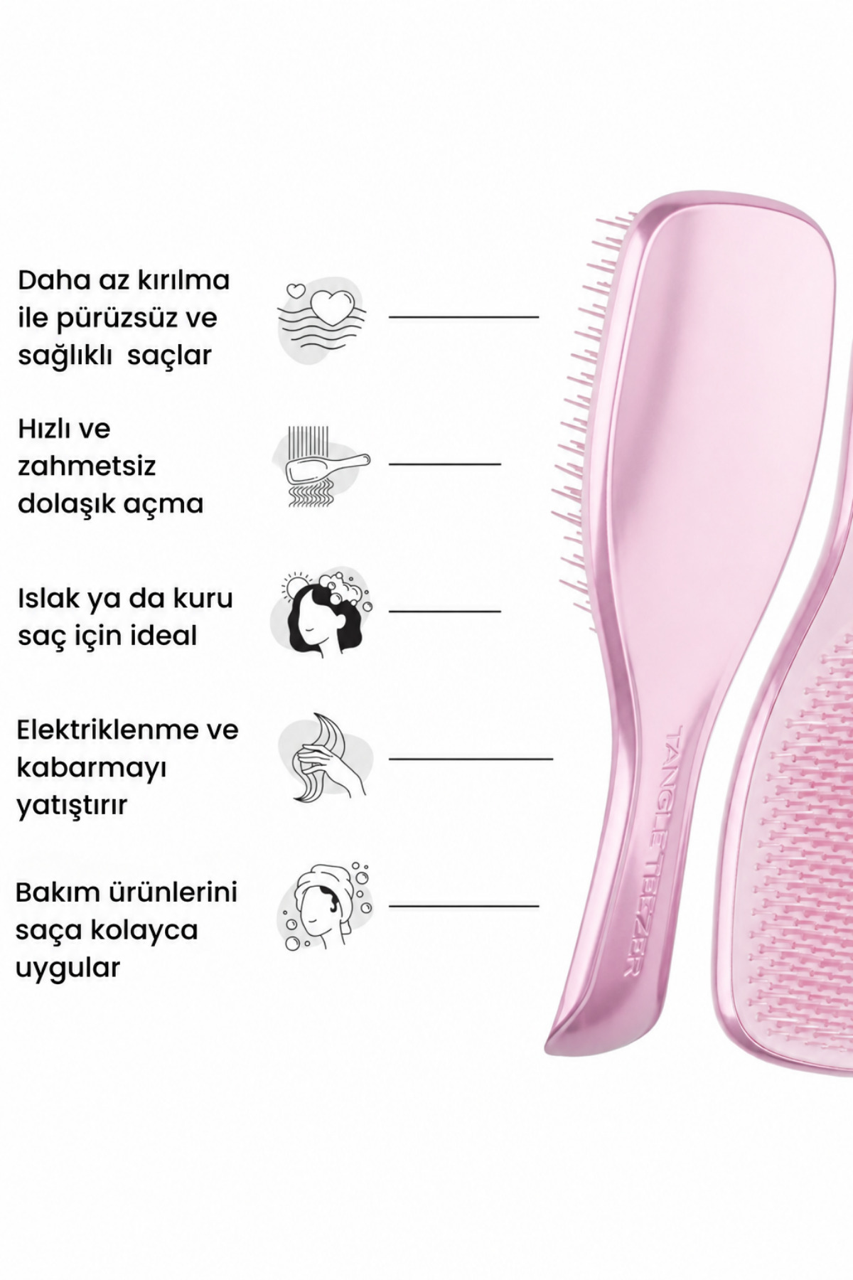Mini Ultimate Detangler Satin Pink Chrome Saç Fırçası-Tarak / Mini Boy — صورتی 10204-031-3 — تصویر 3 از 6