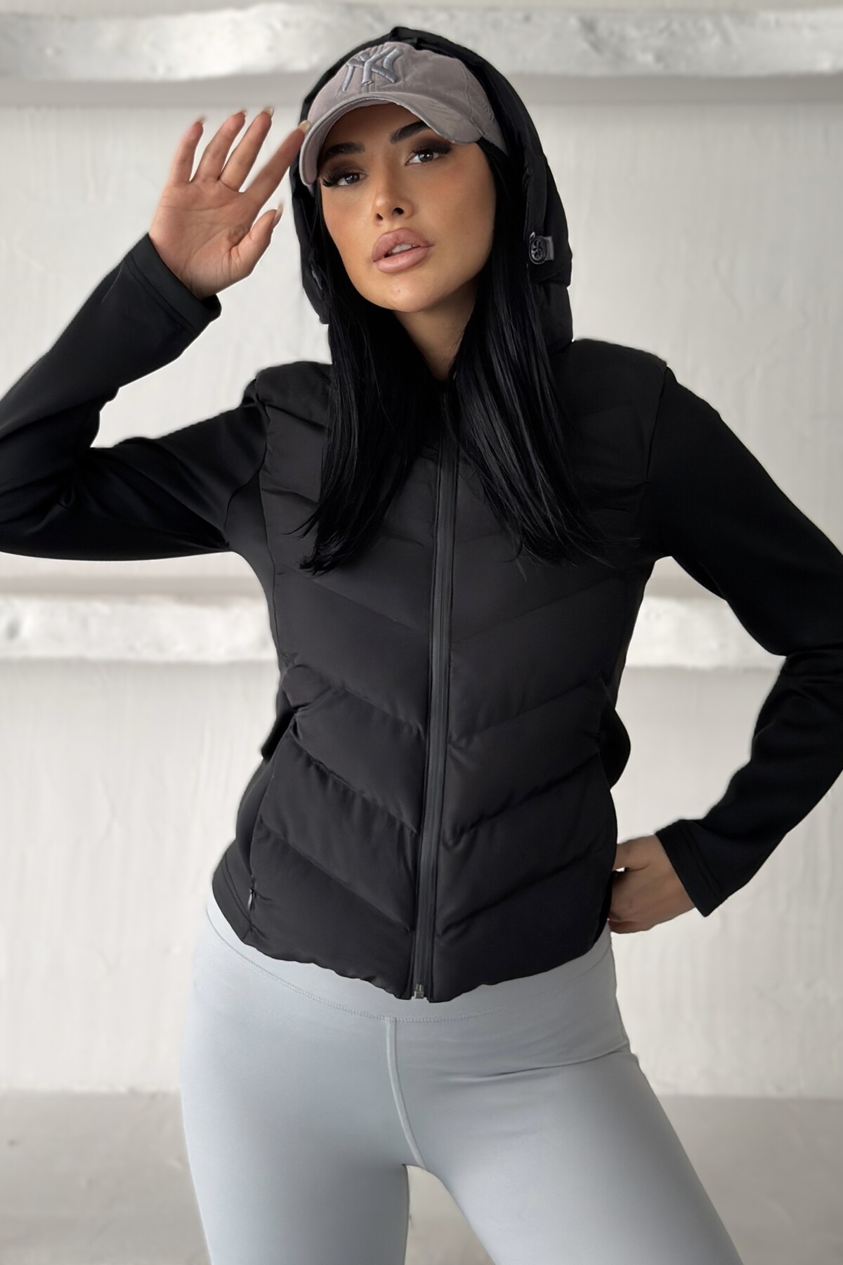 moda armanc Kadın Kapüşonlu Range Rover Mom Şişme Slim Fit Ceket görsel 4