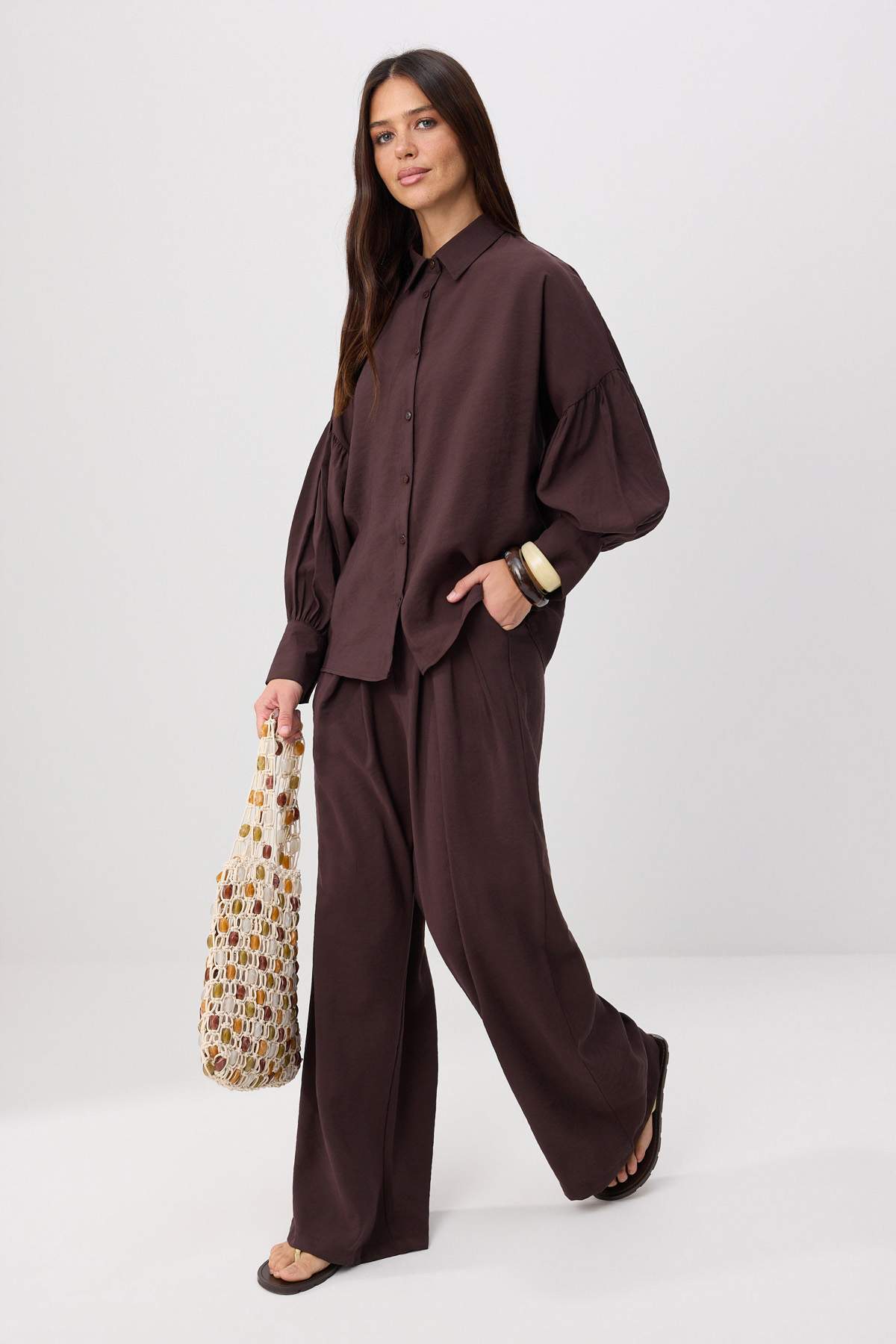 Trendyolmilla Modest Kahverengi Modal Gömlek Pantolon Alt - Üst Takım TCTSS26US00073