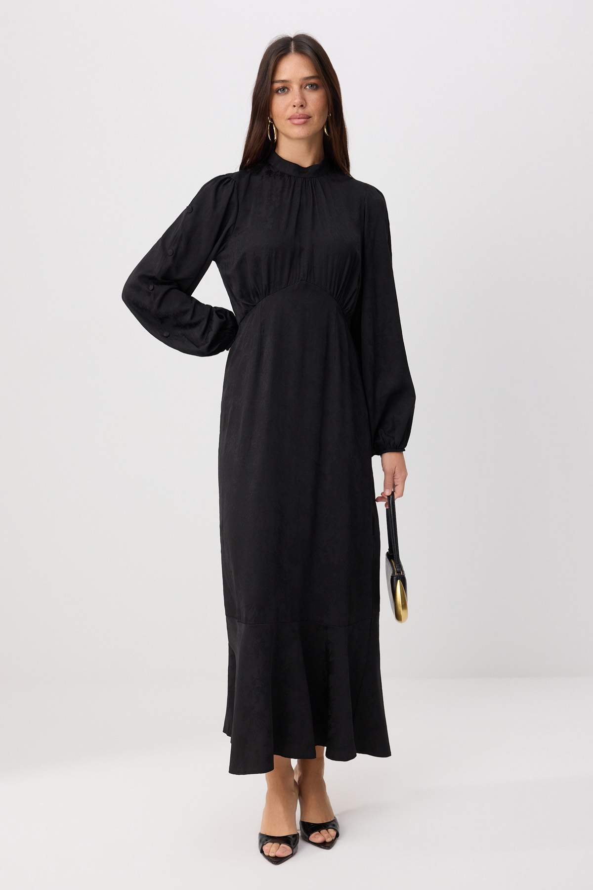 Trendyol Modest Schwarzes, ungefüttertes, geblümtes Webkleid & Overall, Jacqu...