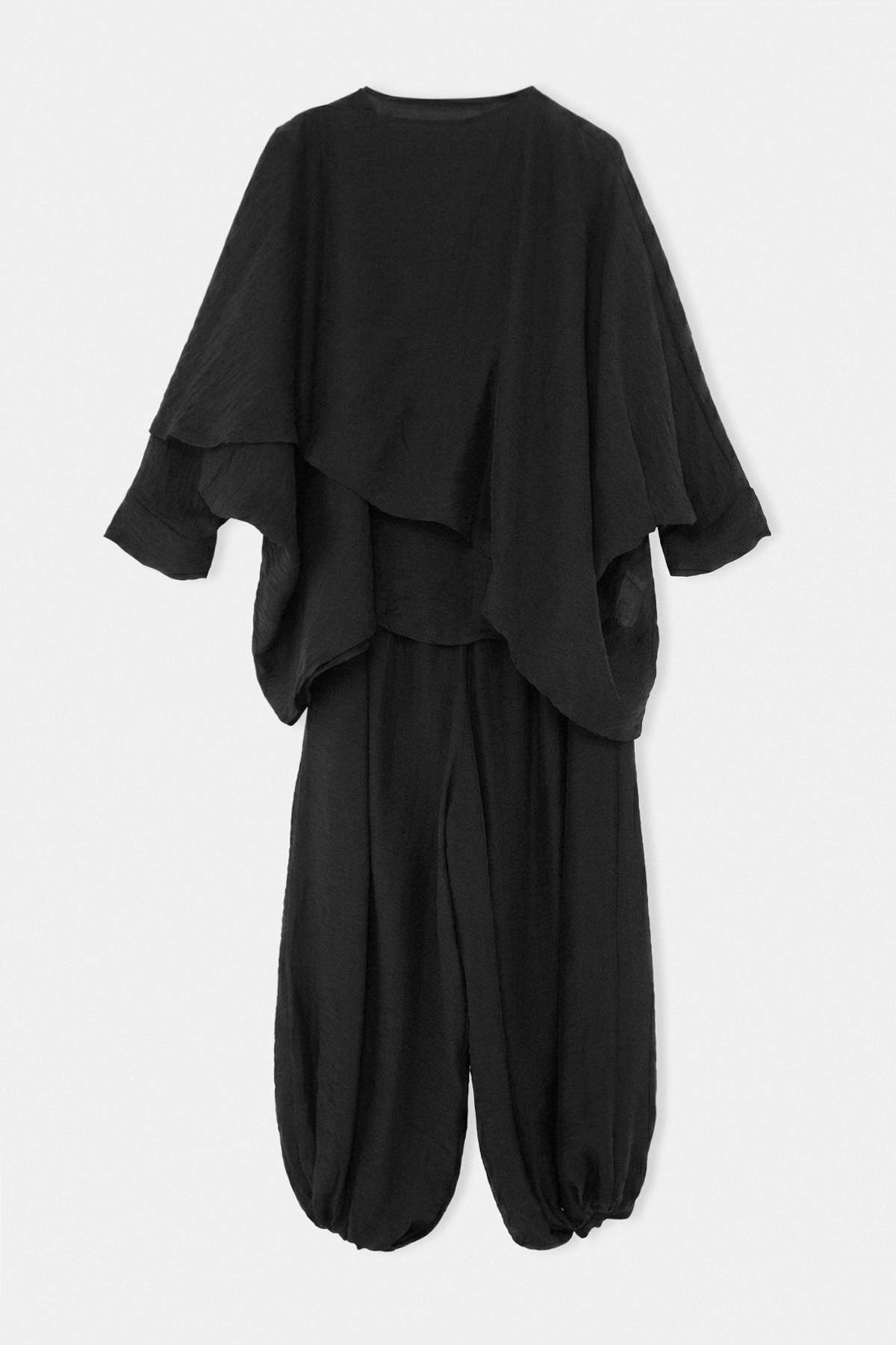 Drop by Trendyolmilla Siyah Pelirinli İnce Dokulu Bluz Üst Beli Paçası Lastikli Pantolonlu İkili Takım TDRSS26AU00067