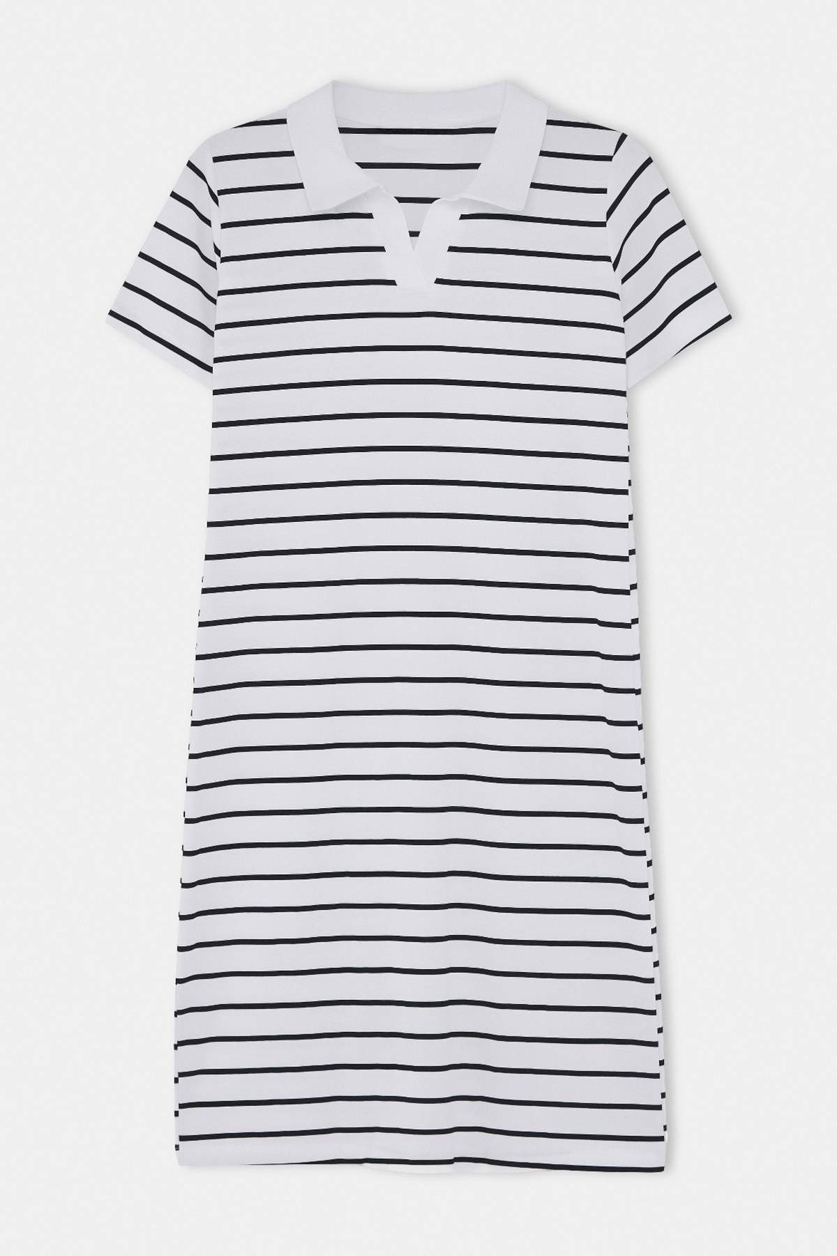 Drop by Trendyolmilla Beyaz Siyah Çizgili Polo Yaka Örme Uzun Elbise TDRSS26EL00090