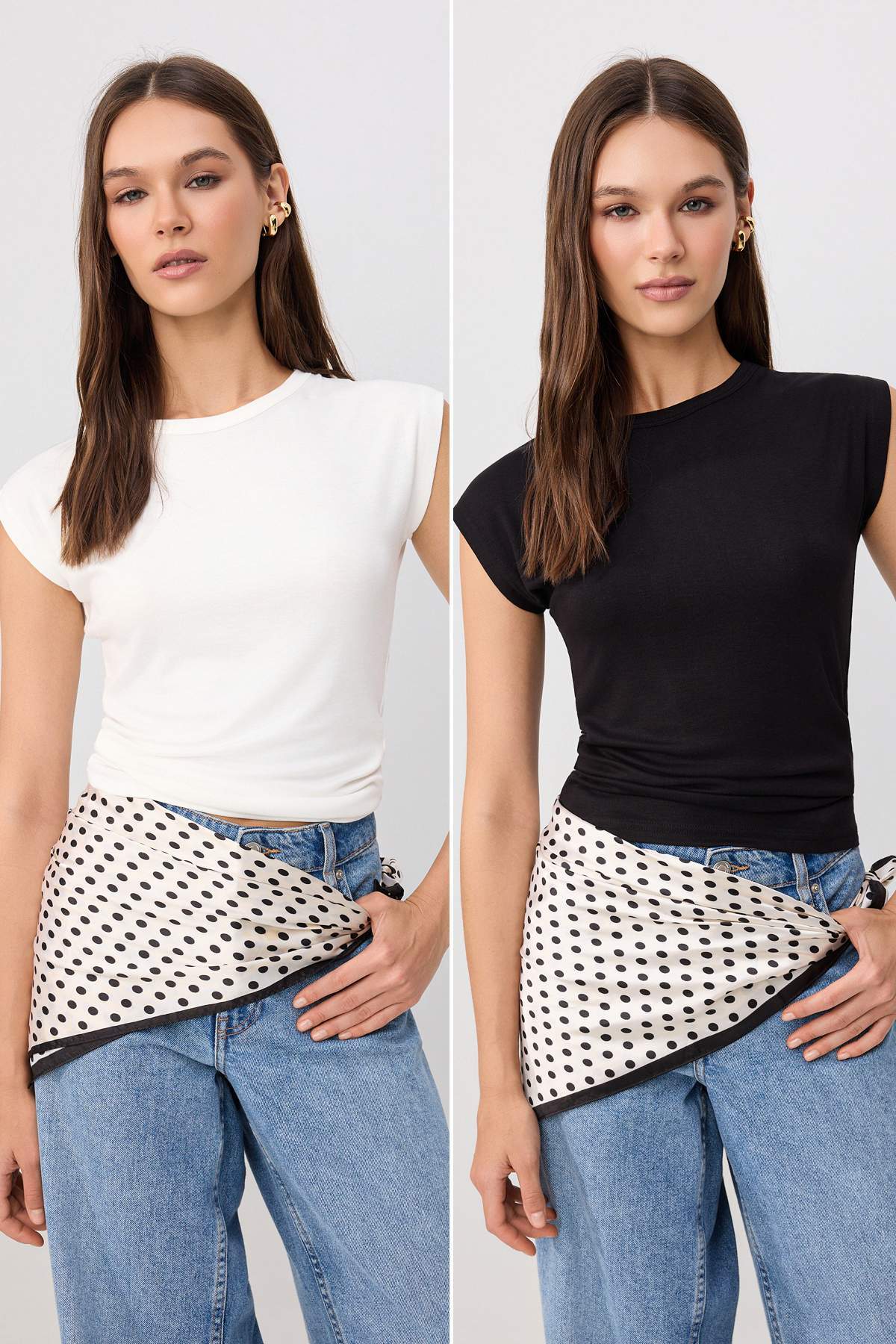 Trendyolmilla Siyah-Ekru Fitted/Vücuda Oturan Ay Kol Kısa Kollu Yumuşak Örme Bluz TWOSS26BZ01016