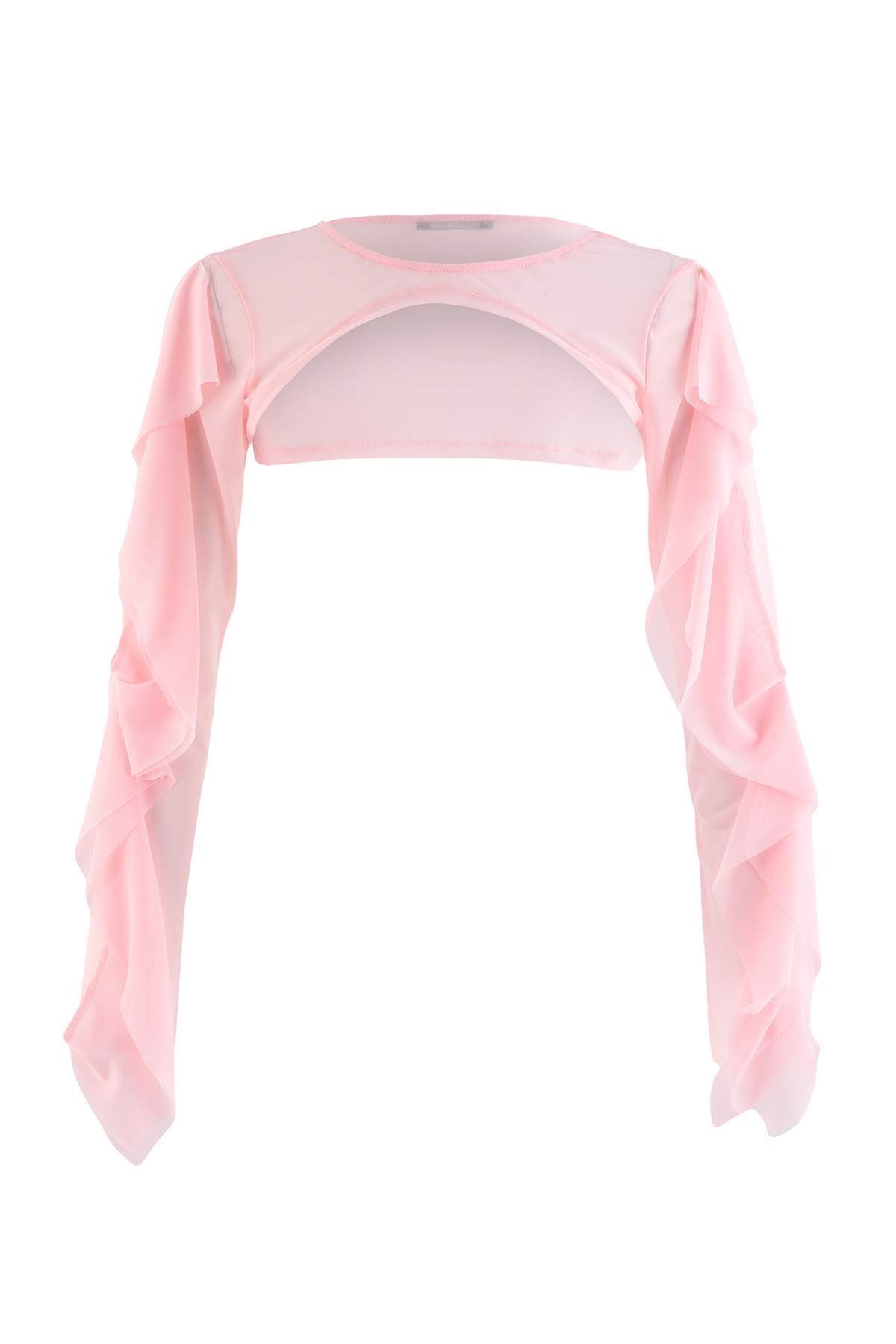 Trendyolmilla Pembe Düz Bolero Choker Yaka Standart Kol Uzun Super Crop Tül Örme Bluz TWOSS26BZ01079