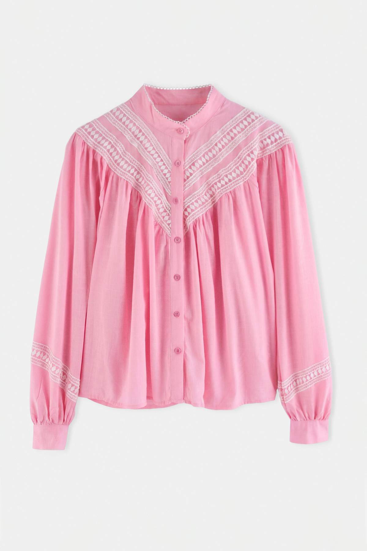 Trendyolmilla Pembe Dantel Detaylı Boho Gömlek TWOAW27GO00032