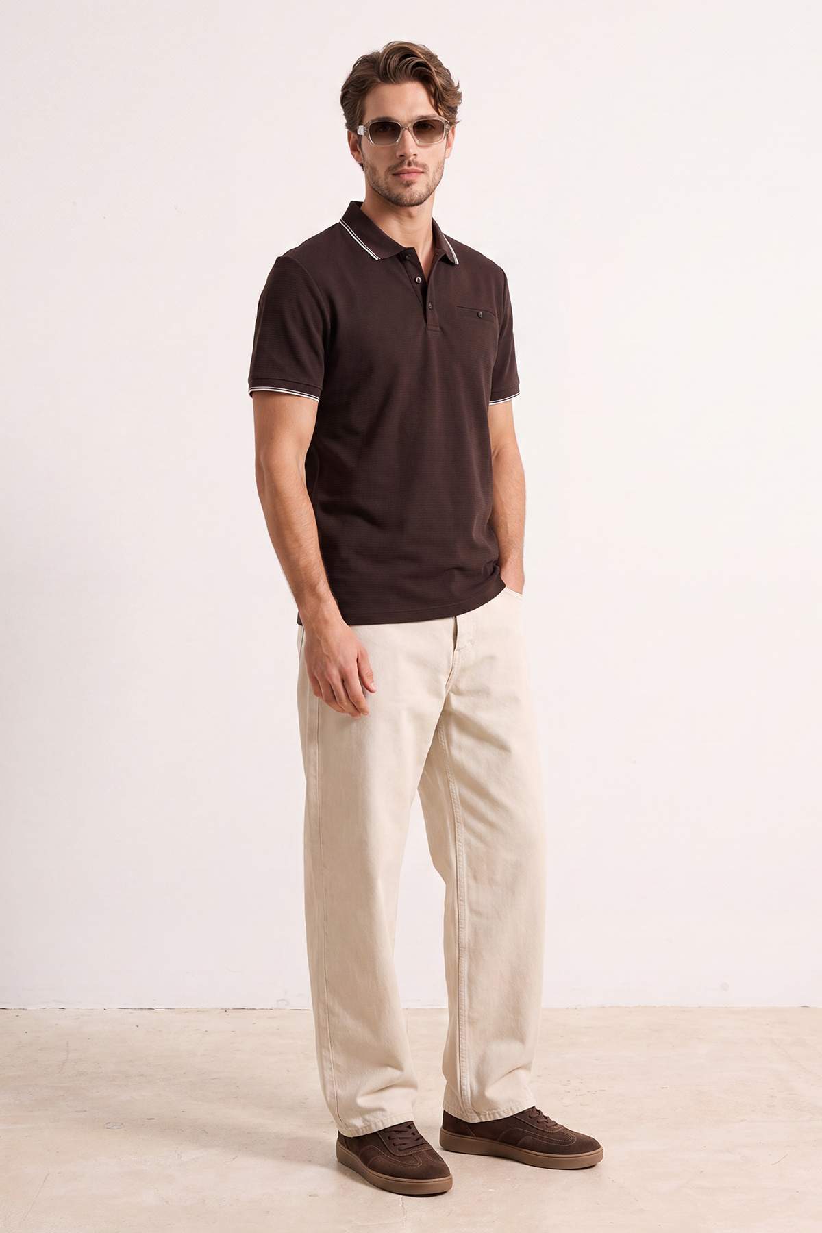 Trendyol Collection Brown Regular Cut Textured Polo Collar T-Shirt Tmnss26Po00021