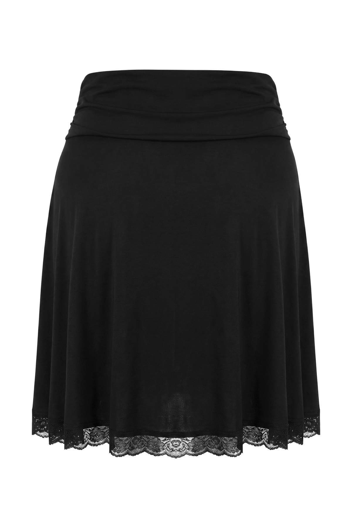 Trendyolmilla Curve Siyah Dantel Detaylı Midi Boy Örme Büyük Beden Etek TBBAW27AZ00025