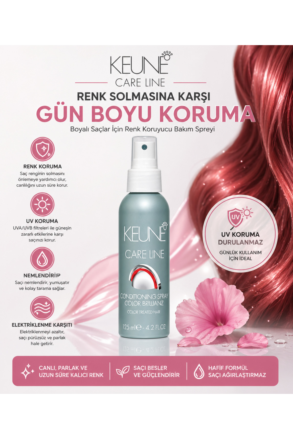Keune Color Brillianz Sprey 125 ml | Boyalı Saçlar İçin Renk Koruyucu Durulanmayan Saç Bakım Spreyi — 1001