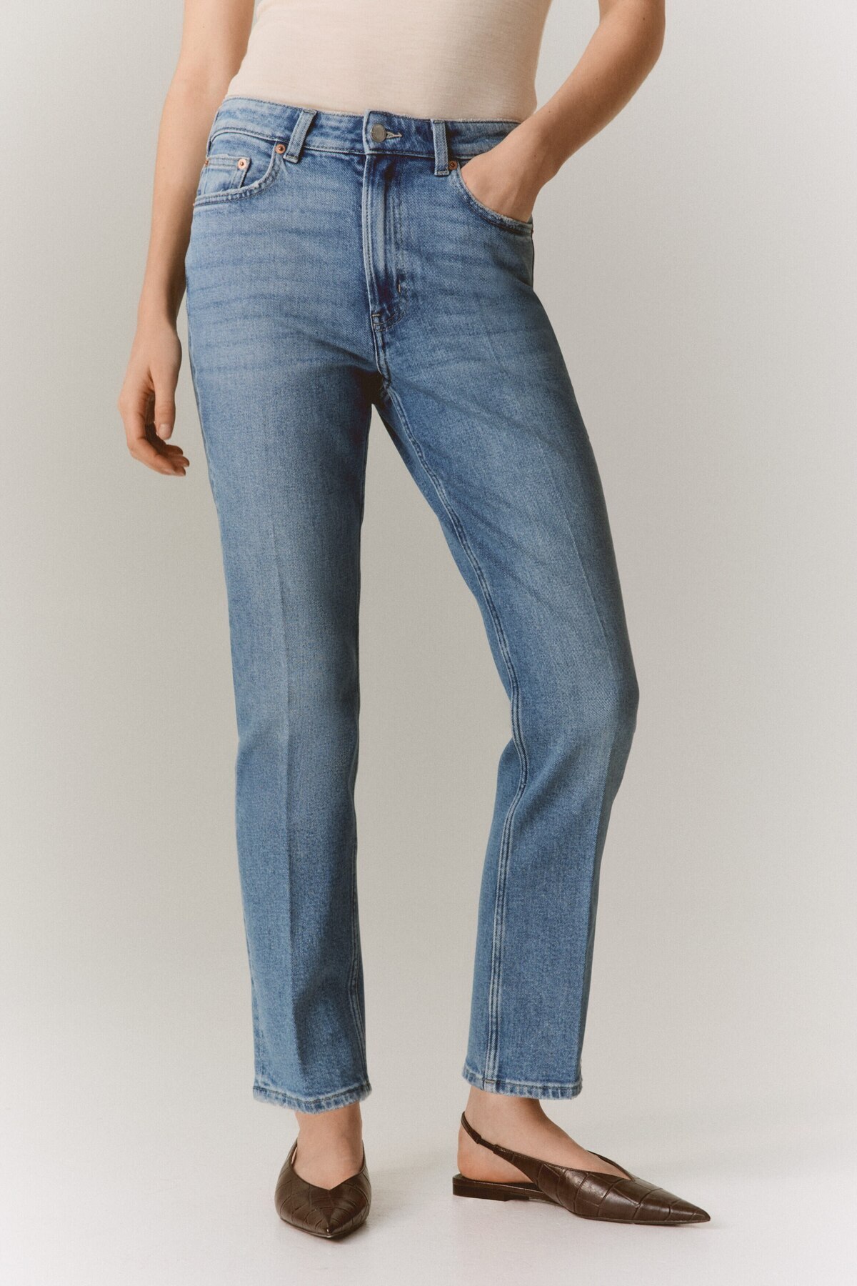 H&M Slim Straight High Ankle Jeans görsel 3
