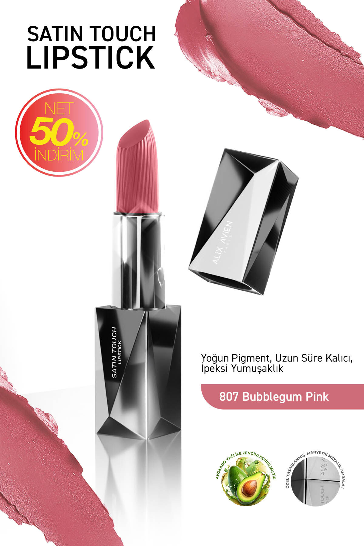 Alix Avien Uzun Süre Kalıcı Nemlendirici Pürüzsüz Etkili Yarı Mat Ruj - Satin Touch Lipstick 807 Bubblegum Pink - Fiyatı, Yorumları