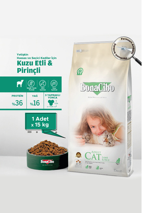 BonaCibo Adult Cat Lamb & Rice 15 Kg Kuzu Etli ve Pirinçli Yetişkin Kedi Maması