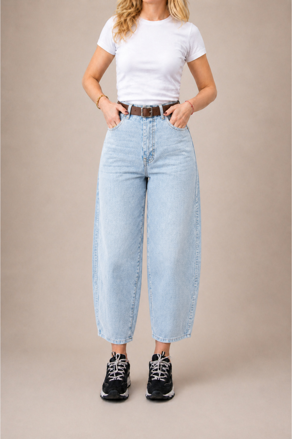 FlexiFit Yüksek Bel Kar Yıkama Baggy Jean Kot Pantolon - Deri Kemer Hediyeli görsel 4