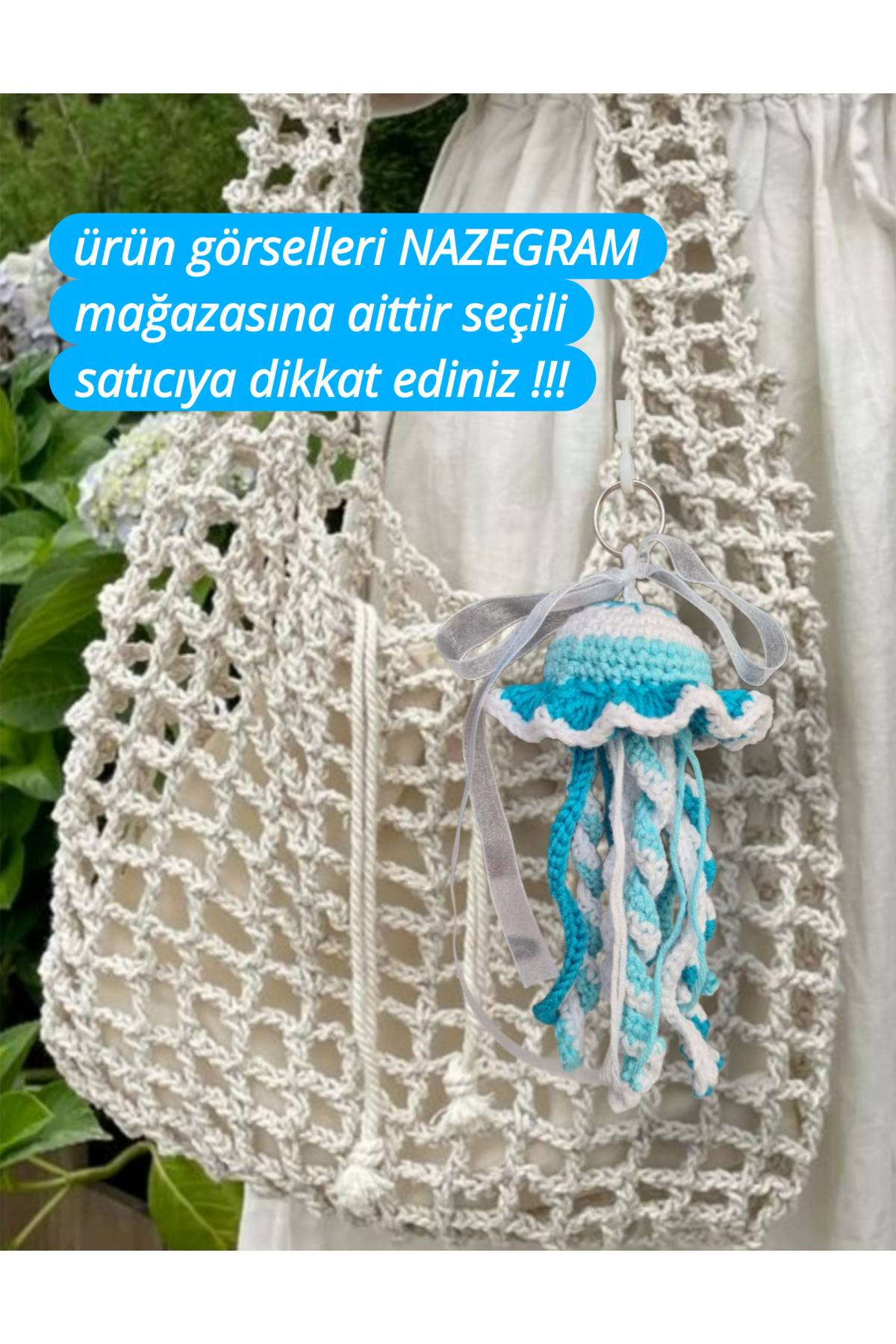 nazegram Örgü Çanta süsü çanta charmı anahtarlık görsel 3