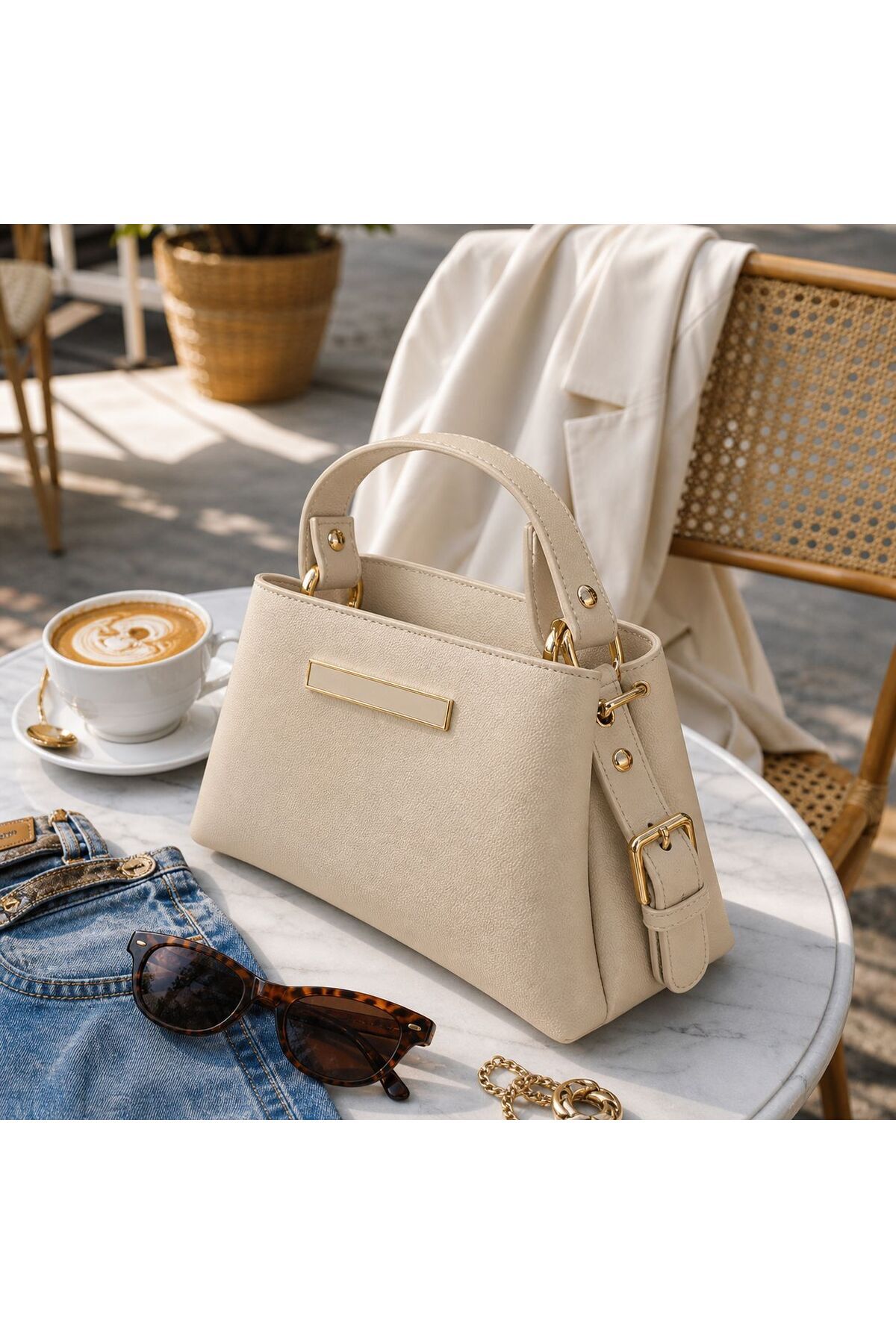 Women's Detail Accessory Medium Three-Eyed Hand and Crossbody Shoulder Bag