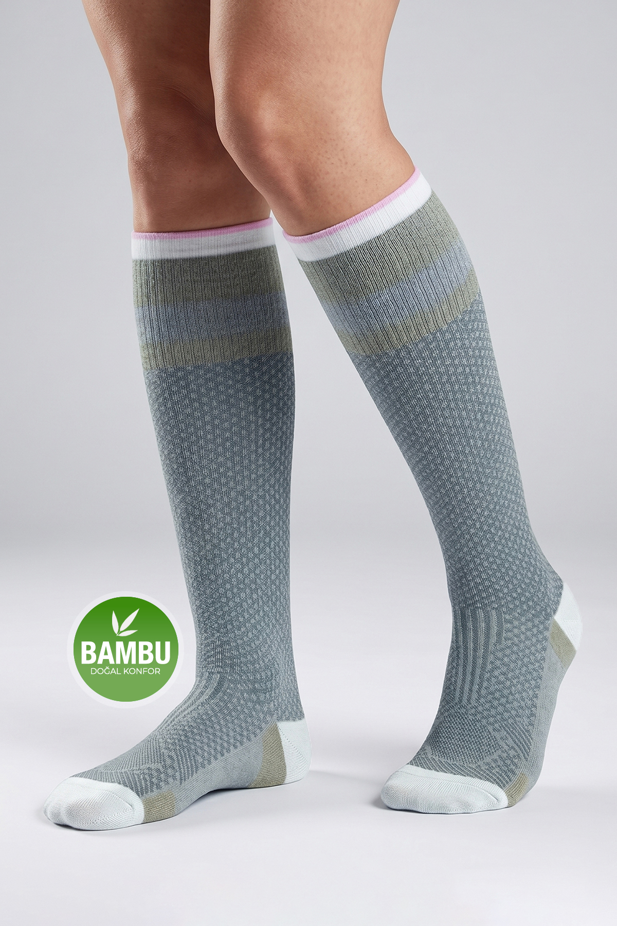 Go With Bambu Dikişsiz Renkli Diz Boyu 15-20 Mm Hg Basınçlı Kadın Erkek Kompresyon Çorap 3596