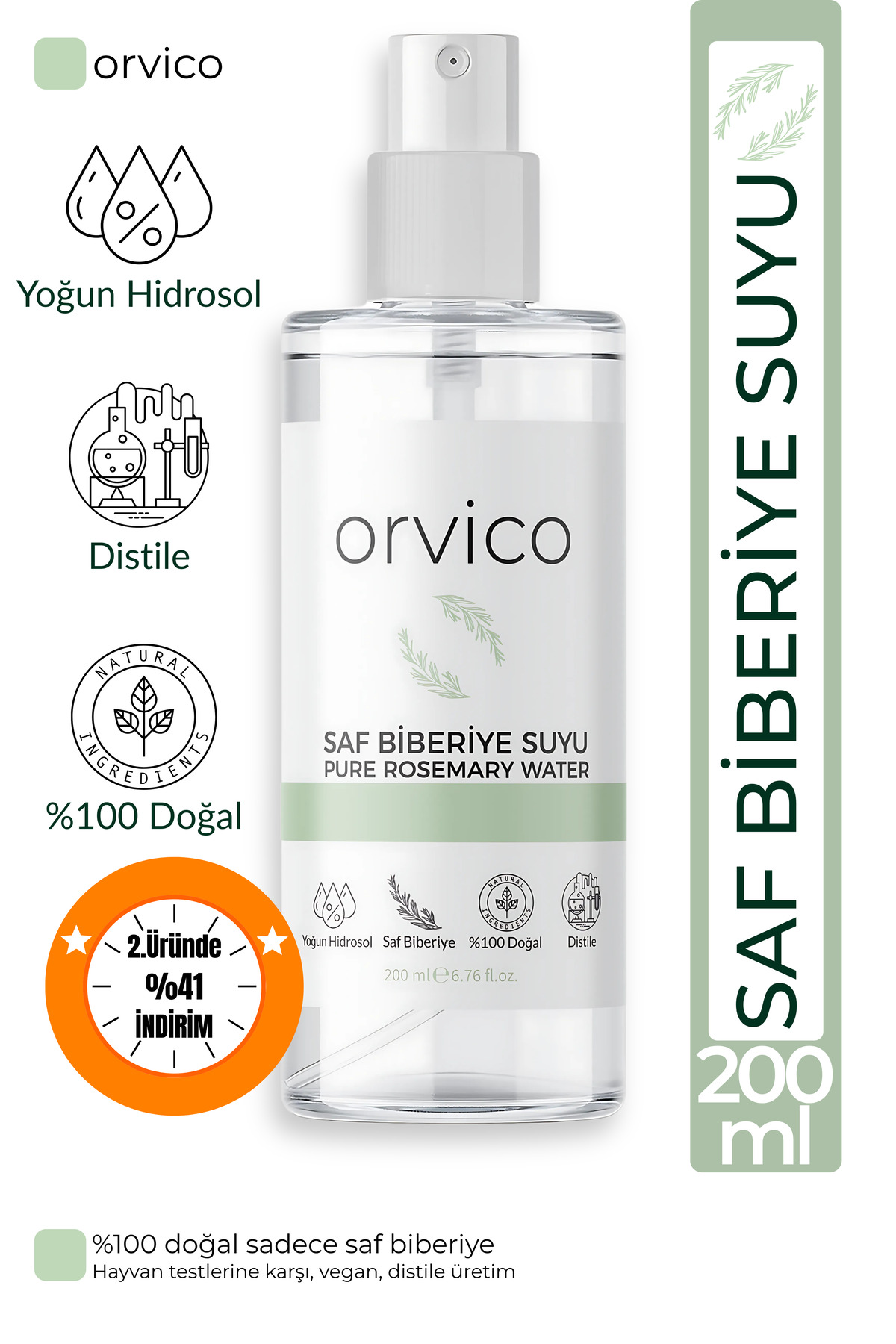 orvico Biberiye Suyu, Destekleyici Saç Toniği. %100 Doğal Saf Biberiye 200ml — 120801