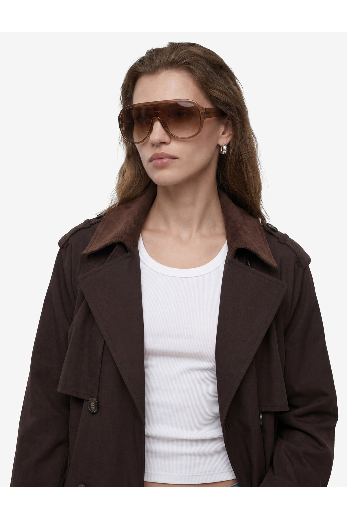Koton Uzun Kollu Yakası Süet Görünümlü Kemerli Kruvaze Oversize Gabardin Trençkot görsel 4