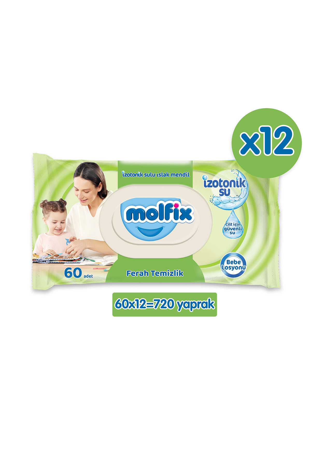 Molfix İzotonik Sulu Islak Mendil Ferah Temizlik 12