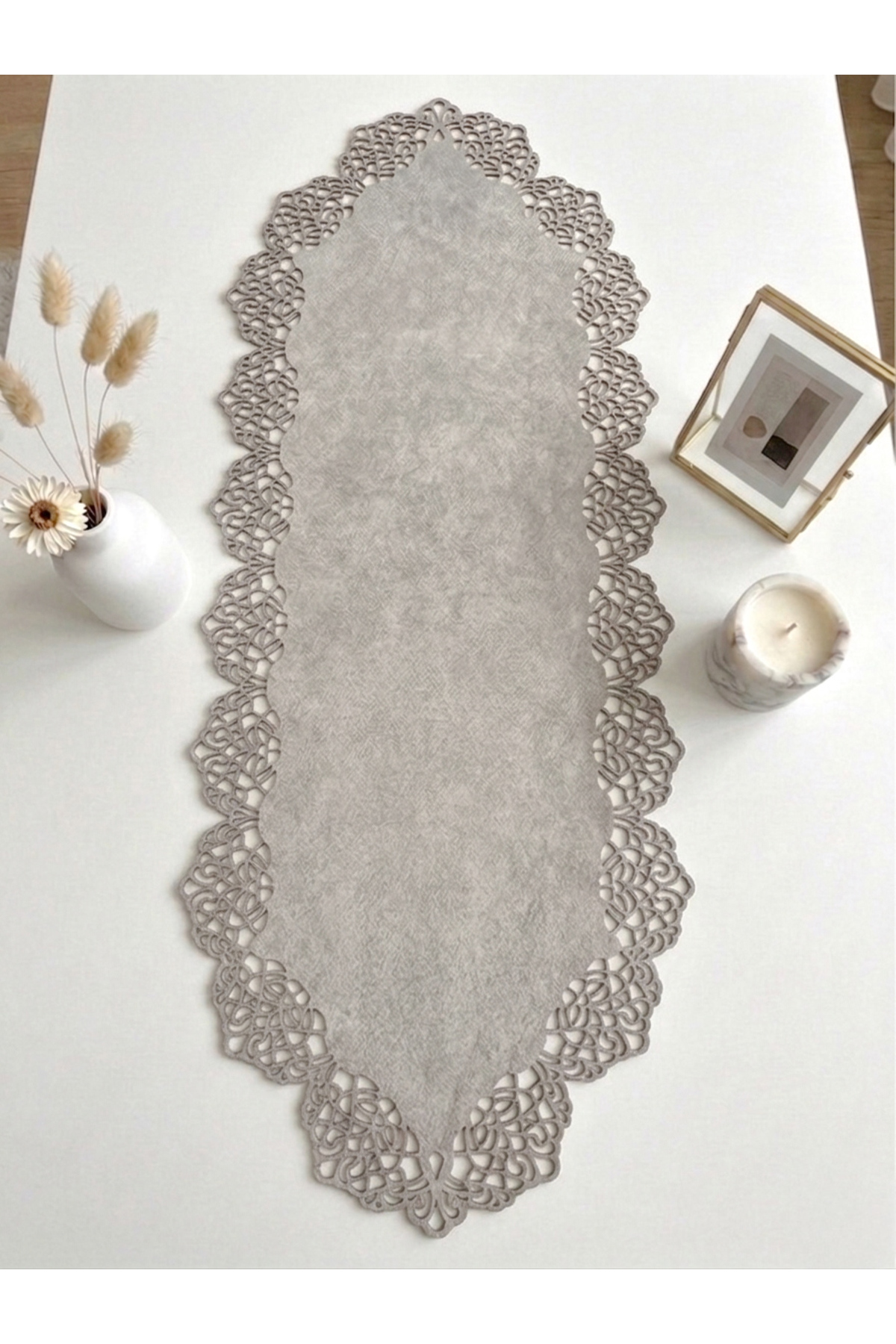 Stone Color Suede Fabric Runner 40x100 Cm Coffee Table Length - Modern Design