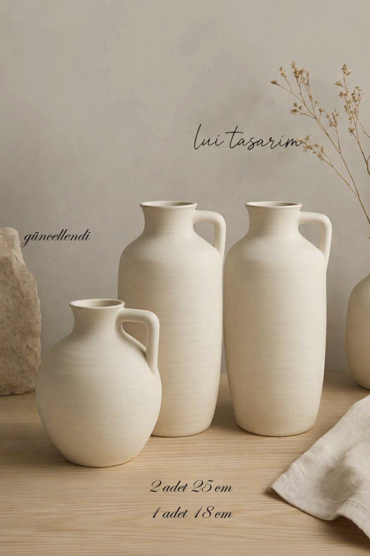 Cream Natural Handmade Rusel Ceramic 3-Piece Vase Set 30*25*18 cm