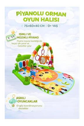 HAK İŞ OYUNCAK Piyanolu Orman Desenli Bebek Oyun Halısı – 0+ Ay, Hayvan Figür...