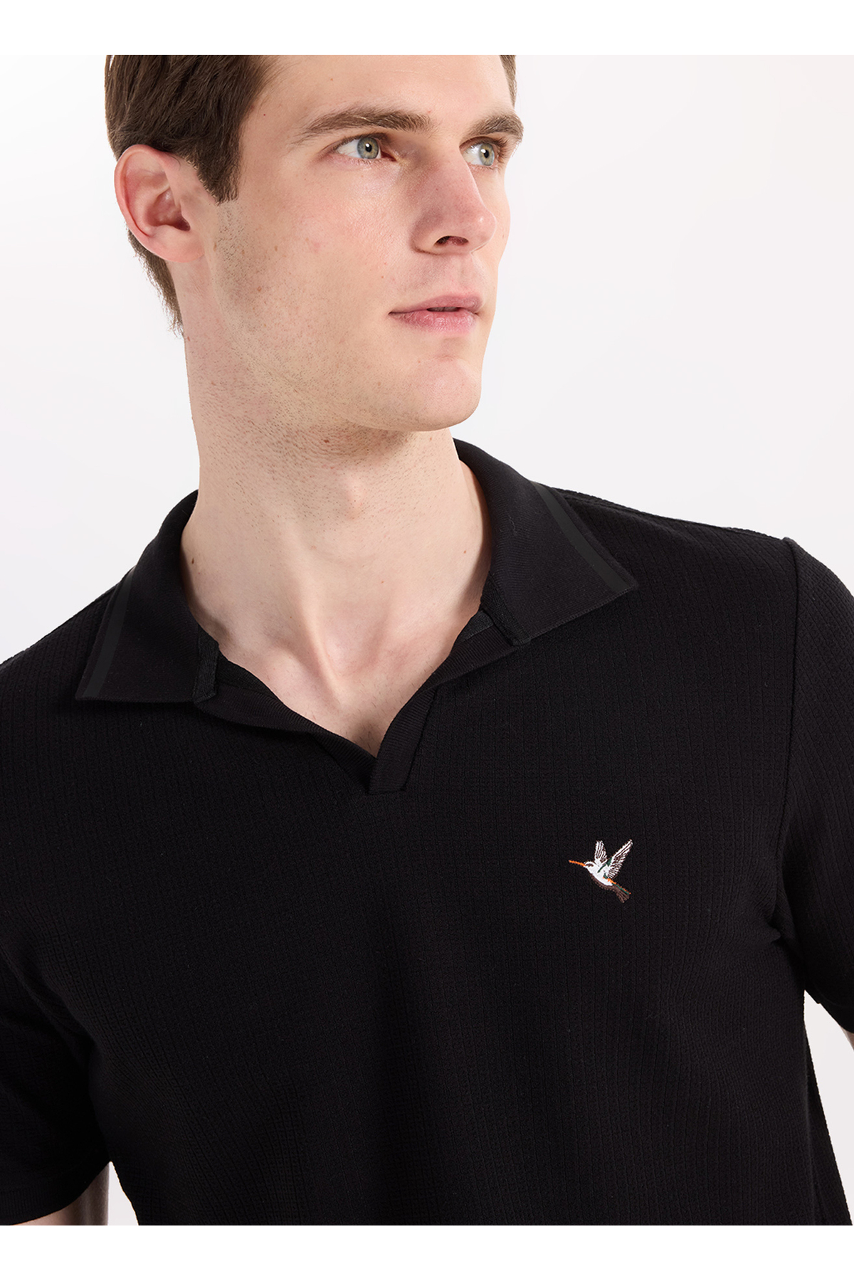 Fabrika Siyah Erkek Slim Fit Jakarlı Polo T-Shirt F6SM-TST 2068