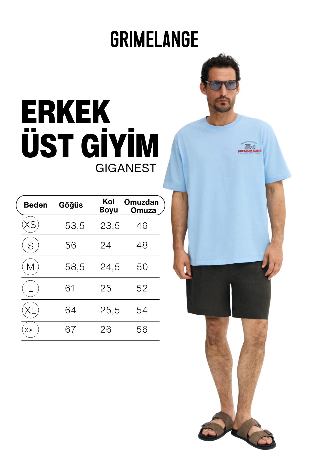 GRIMELANGE GIGANEST Erkek %100 Organik Pamuklu Baskı Detaylı Yuvarlak Yaka Mavi T-Shirt görsel 6
