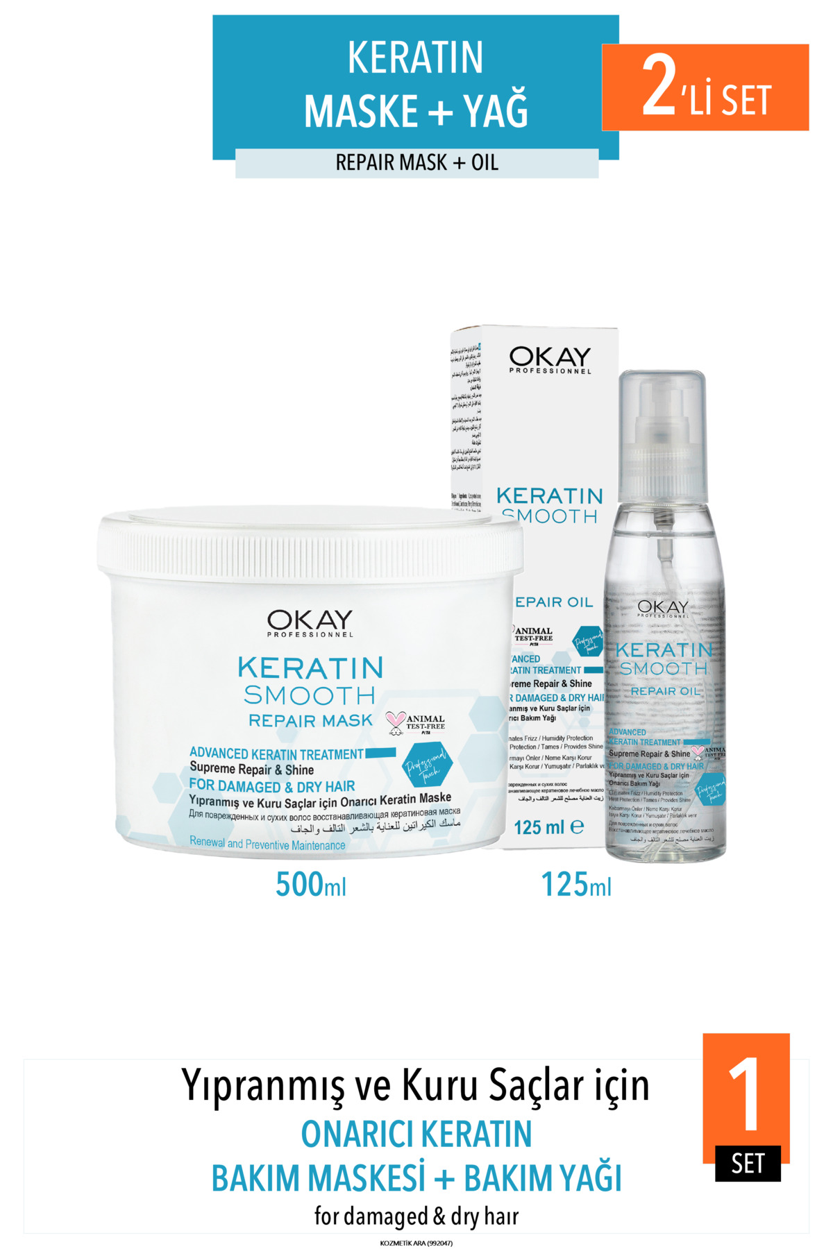 Okay Keratin Smooth Ikili Saç Bakım Seti (maske+yağ) — PAKET0024
