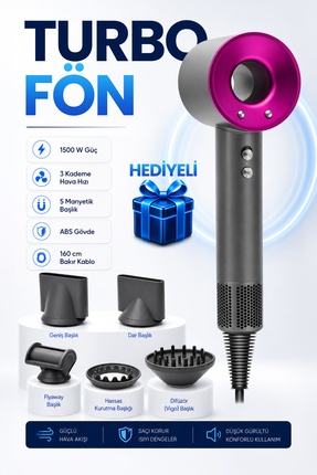 Venenon İyonik Saç Kurutma Makinesi 5 Başlıklı Profesyonel Fön Makinesi Difüz...