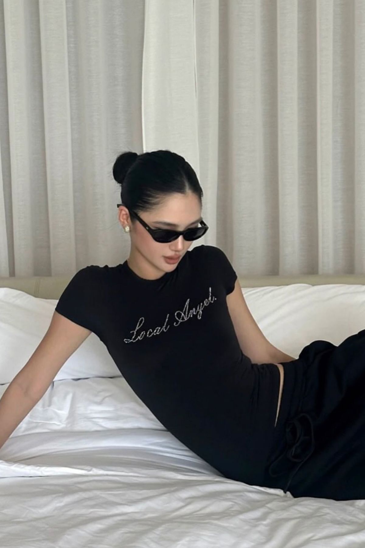 QUKA Local Angel Taş Baskılı Bisiklet Yaka Kısa Kollu Tshirt görsel 5