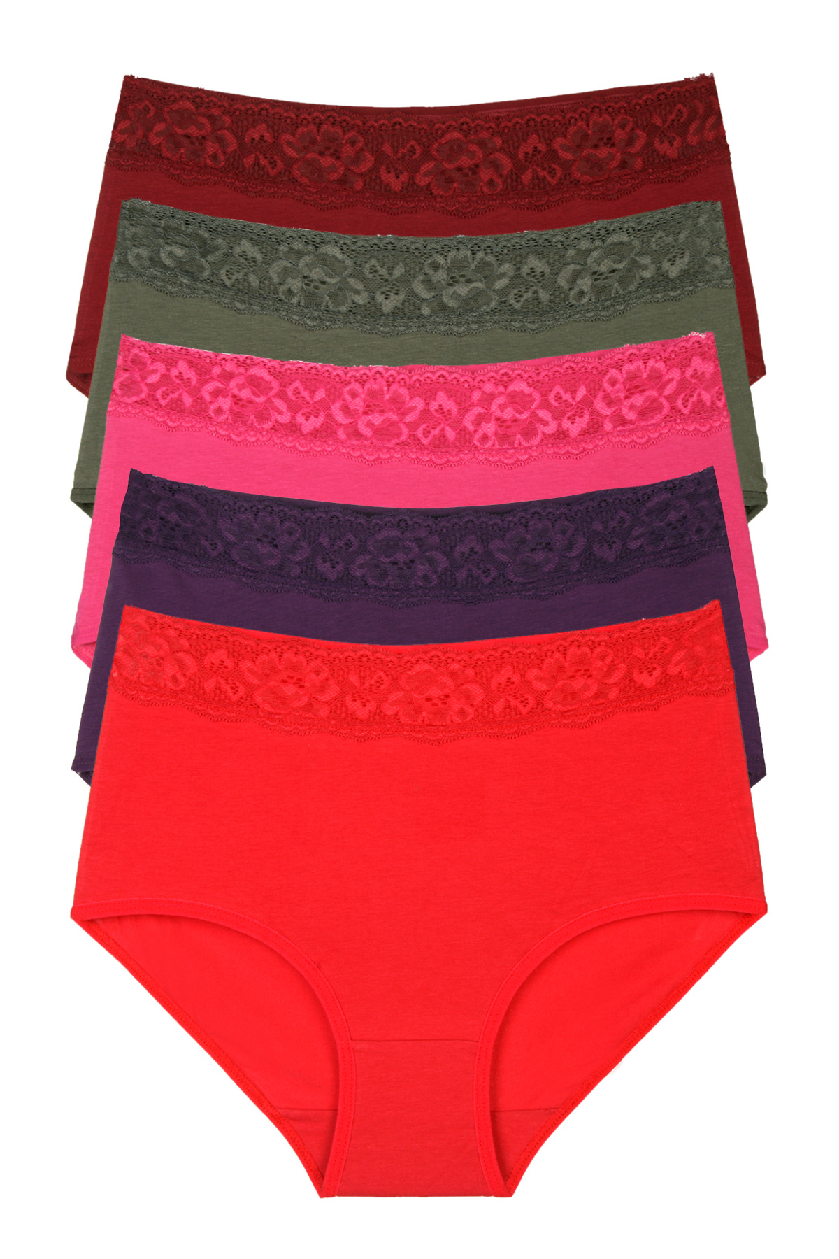 Women's Panties Plus Size 5-Pack Lycra Claret Red